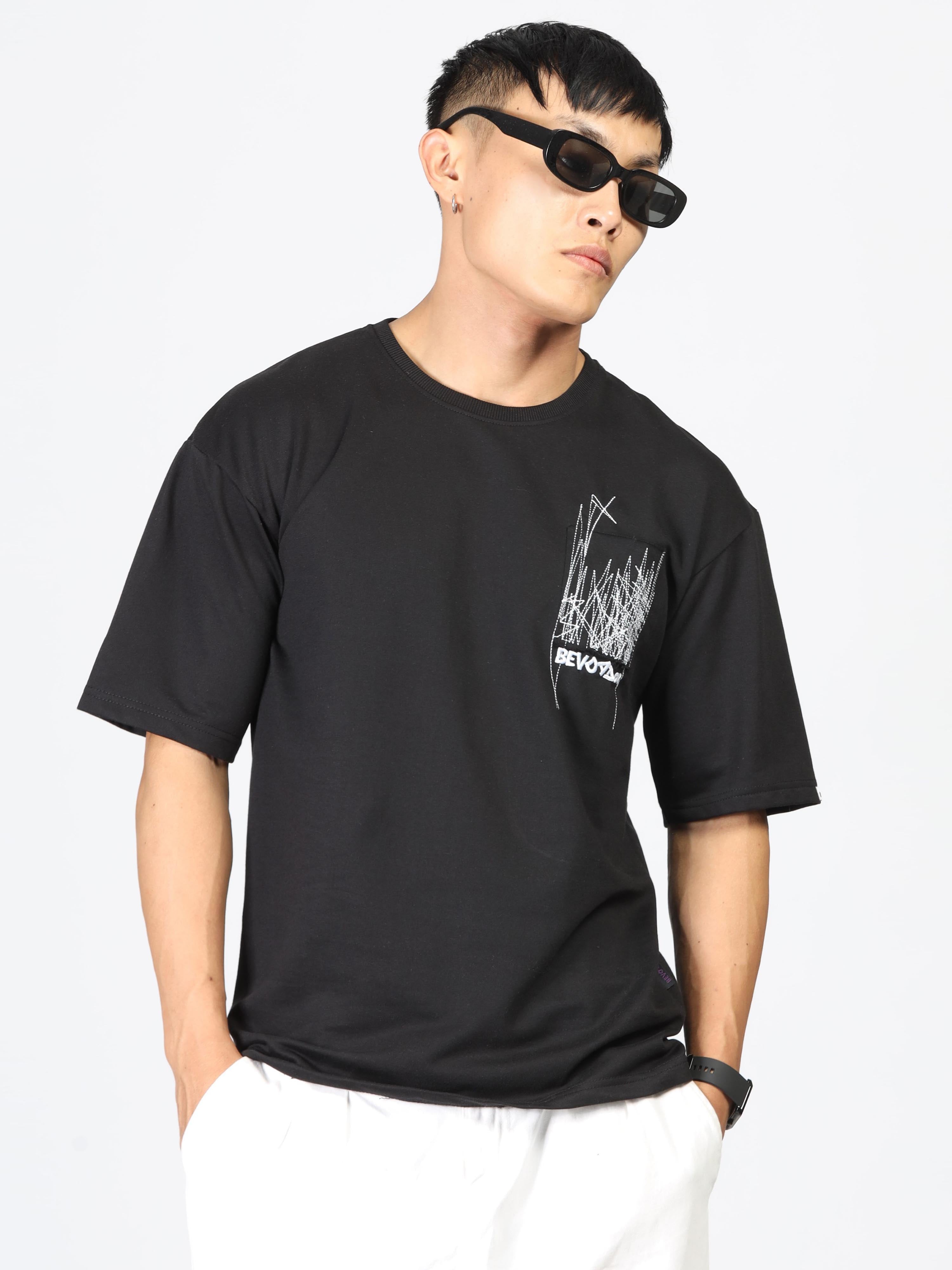 Black Embroidered Graphic T-Shirt main image 1