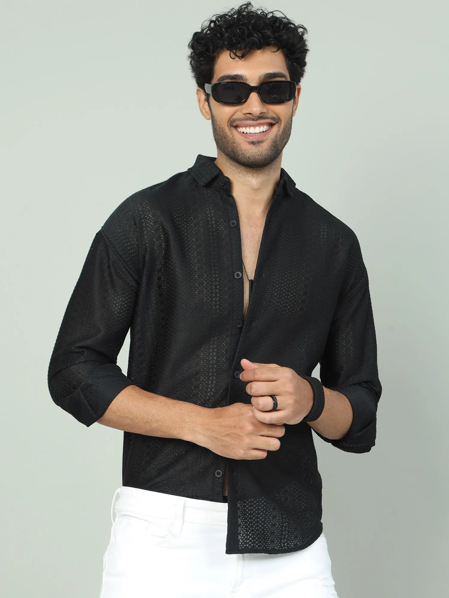 Chic Jaquard Off-Shoulder Shirt for Men 