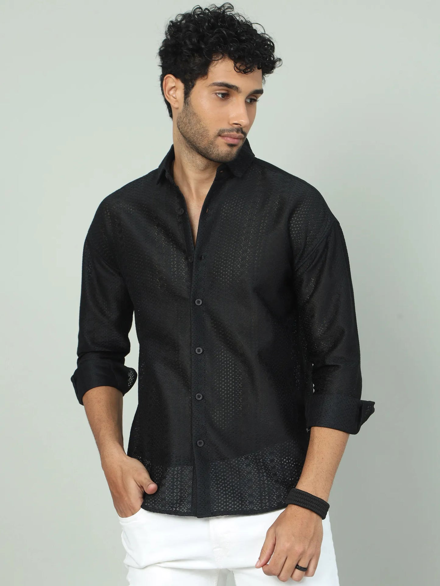 Chic Jaquard Off-Shoulder Shirt for Men 