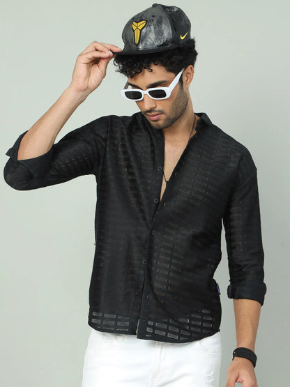 Sophisticated Black Down Shoulder Shirt for Men 