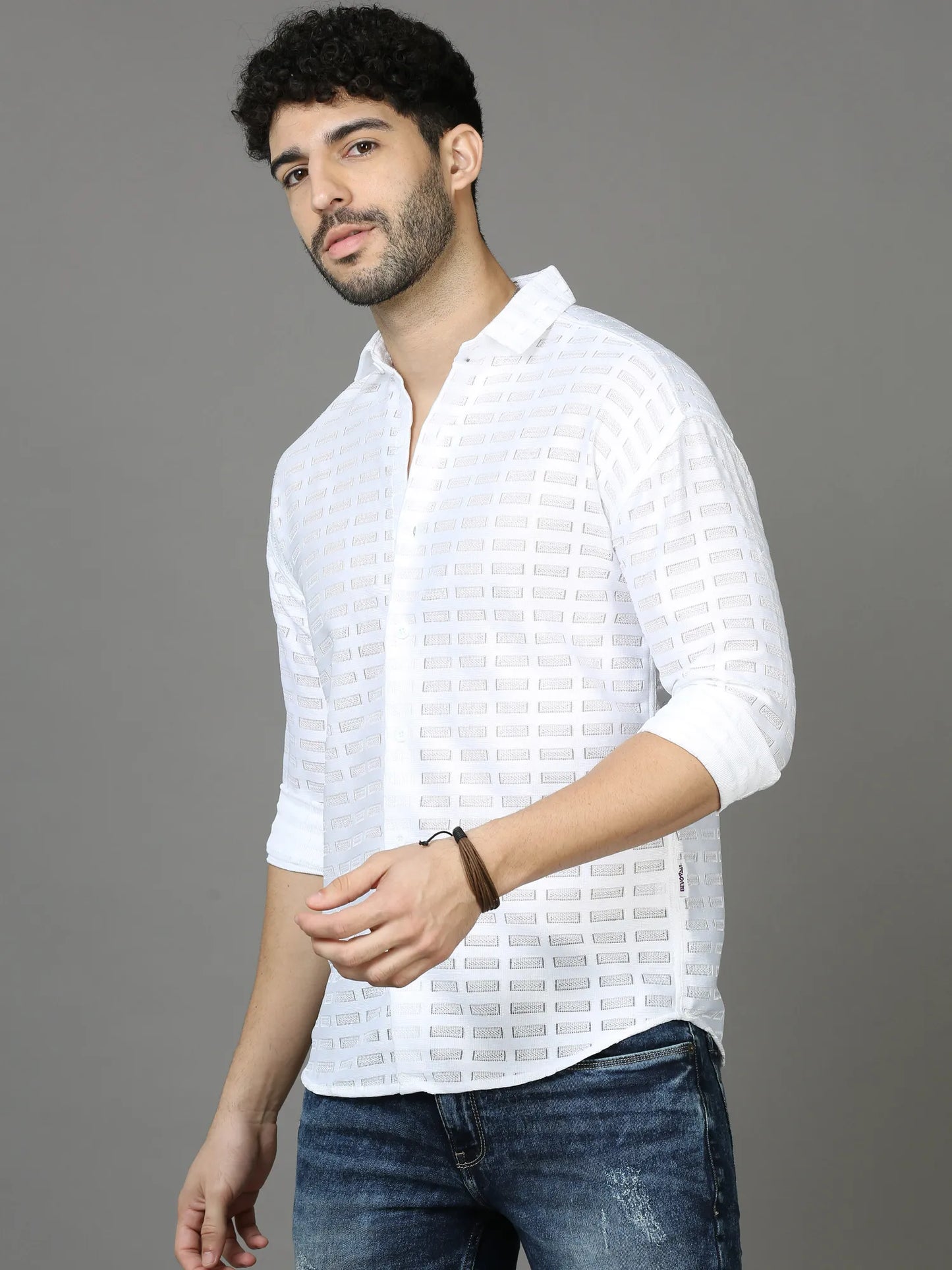 Sophisticated White Down Shoulder Shirt for Men 