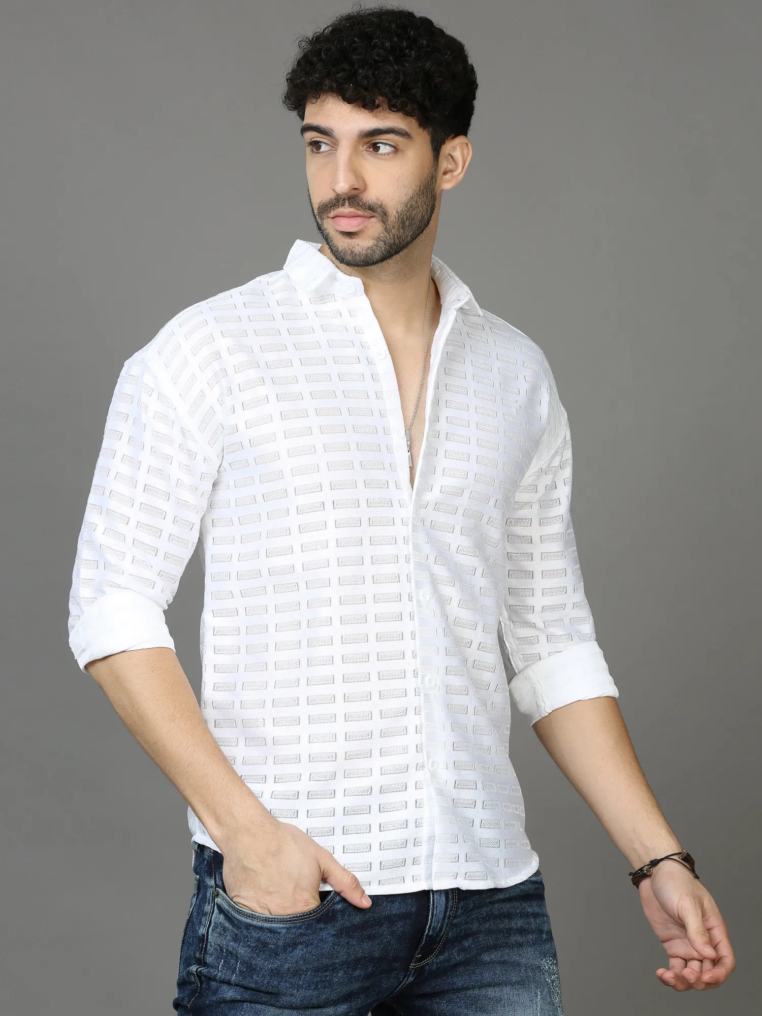 Sophisticated White Down Shoulder Shirt for Men 