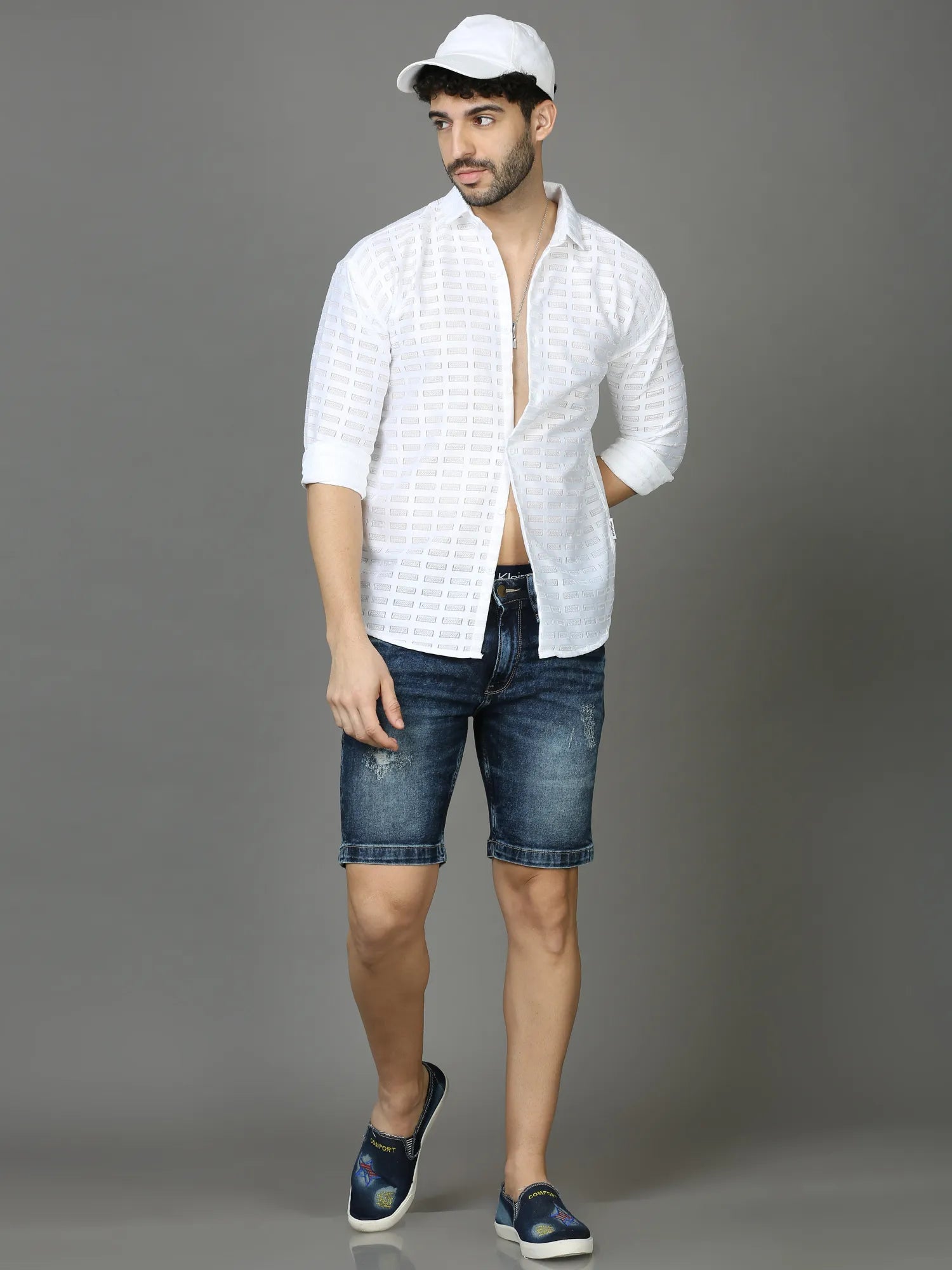 Sophisticated White Down Shoulder Shirt for Men 