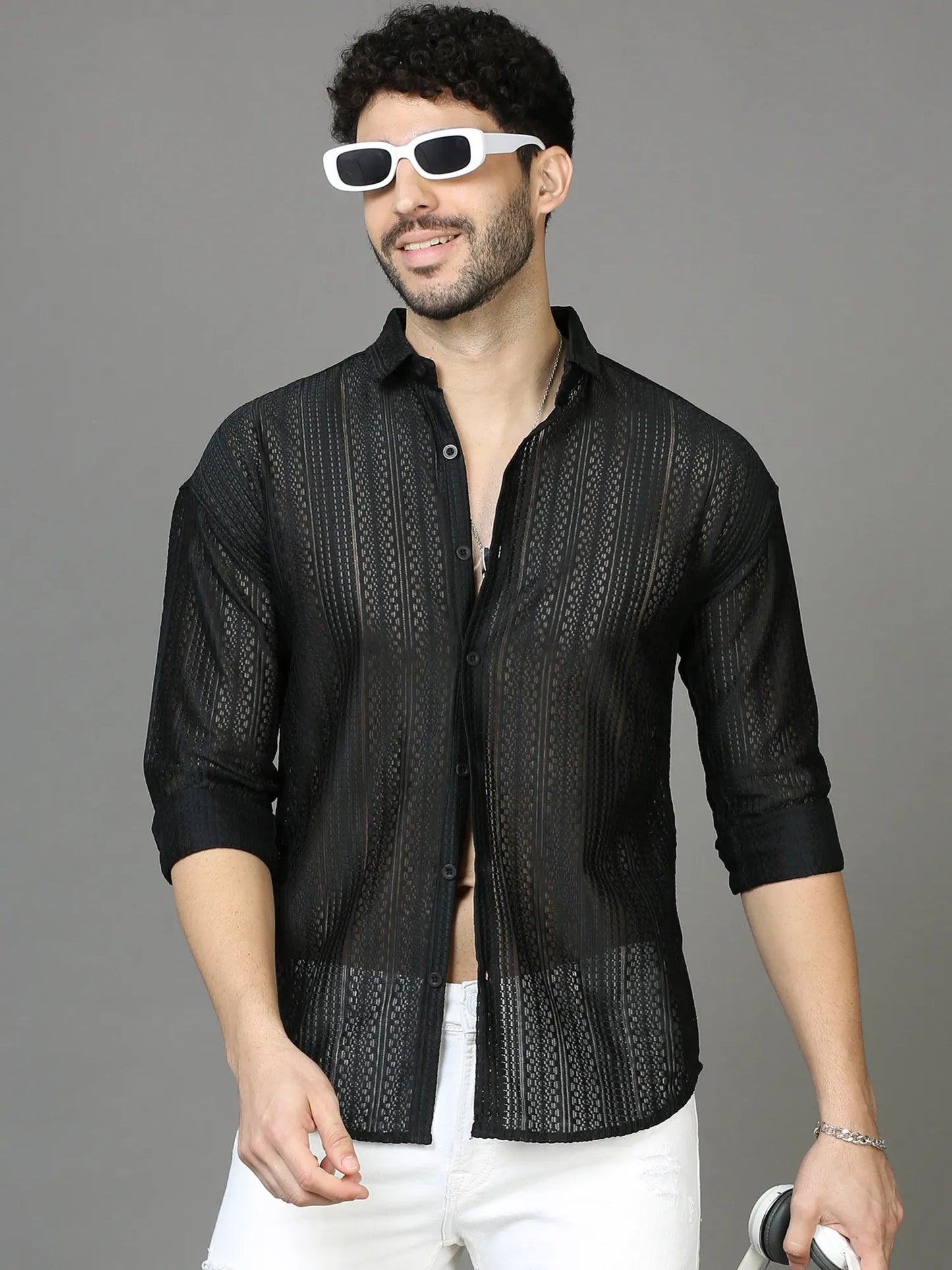 Classic Black Jaquard Drop-Shoulder Shirt