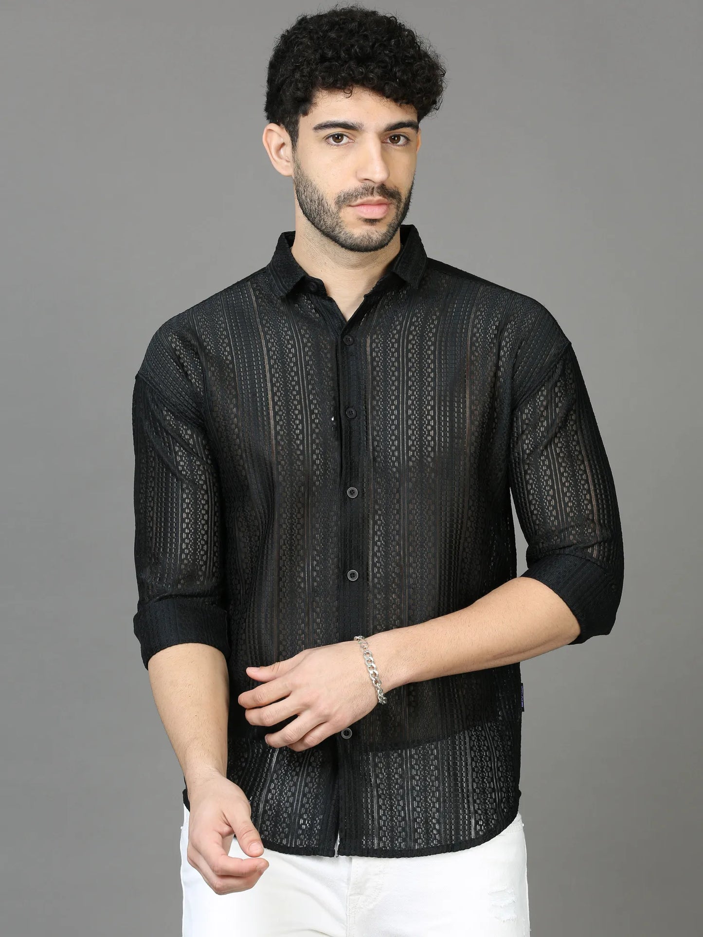 Classic Black Jaquard Drop-Shoulder Shirt