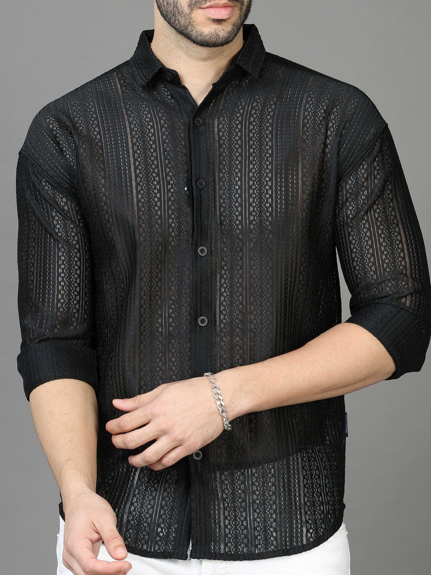 Classic Black Jaquard Drop-Shoulder Shirt