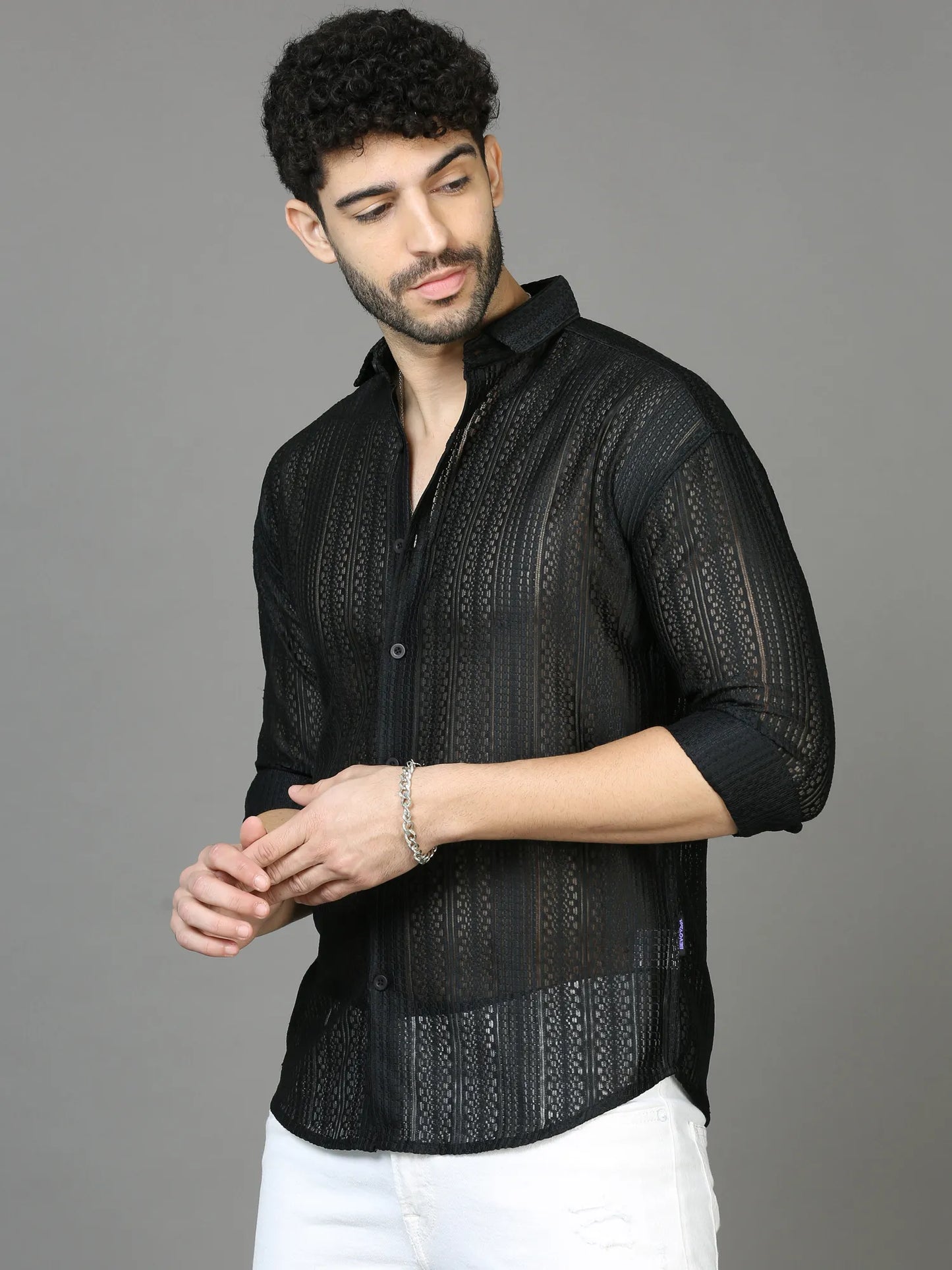 Classic Black Jaquard Drop-Shoulder Shirt