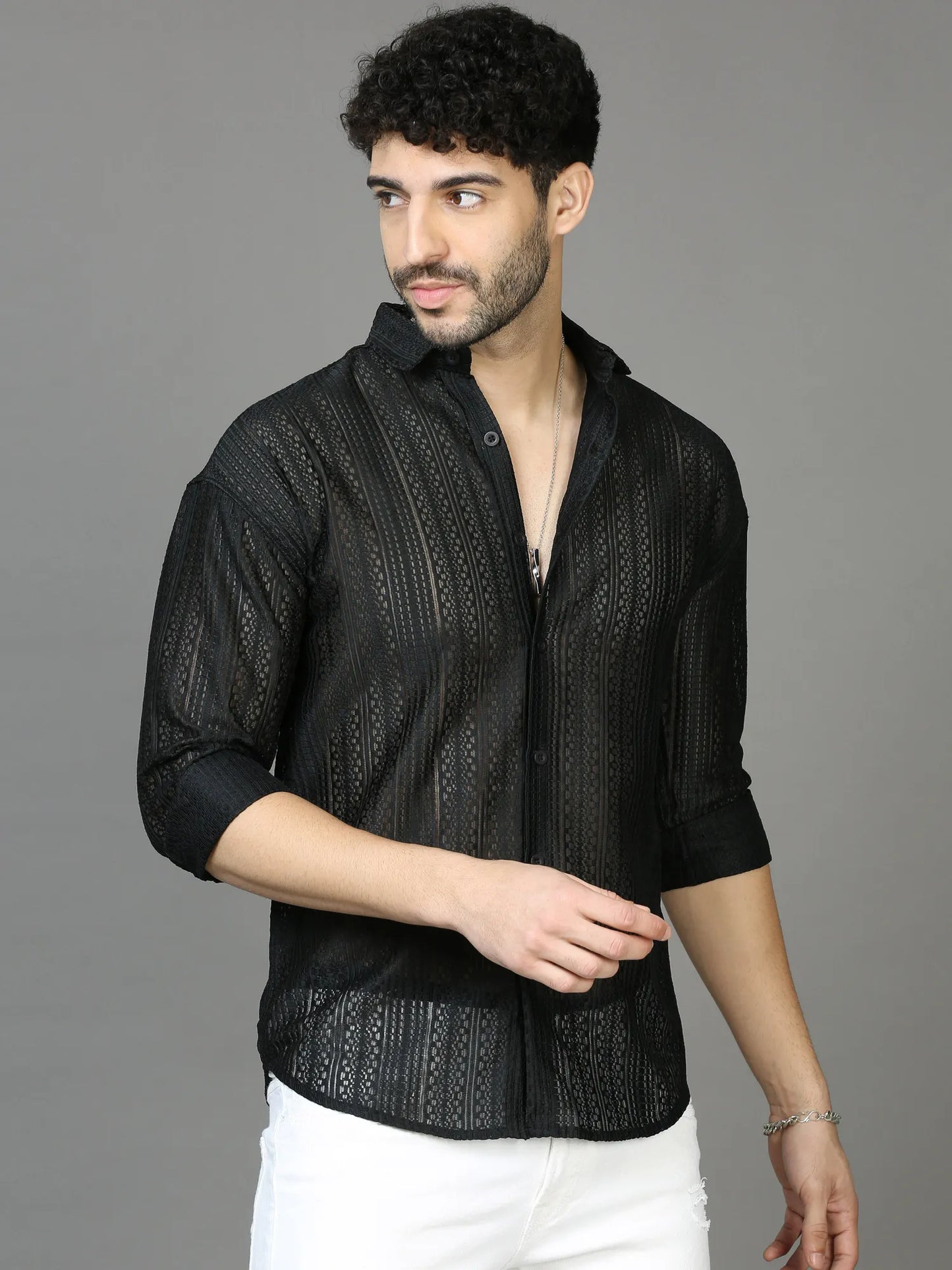 Classic Black Jaquard Drop-Shoulder Shirt