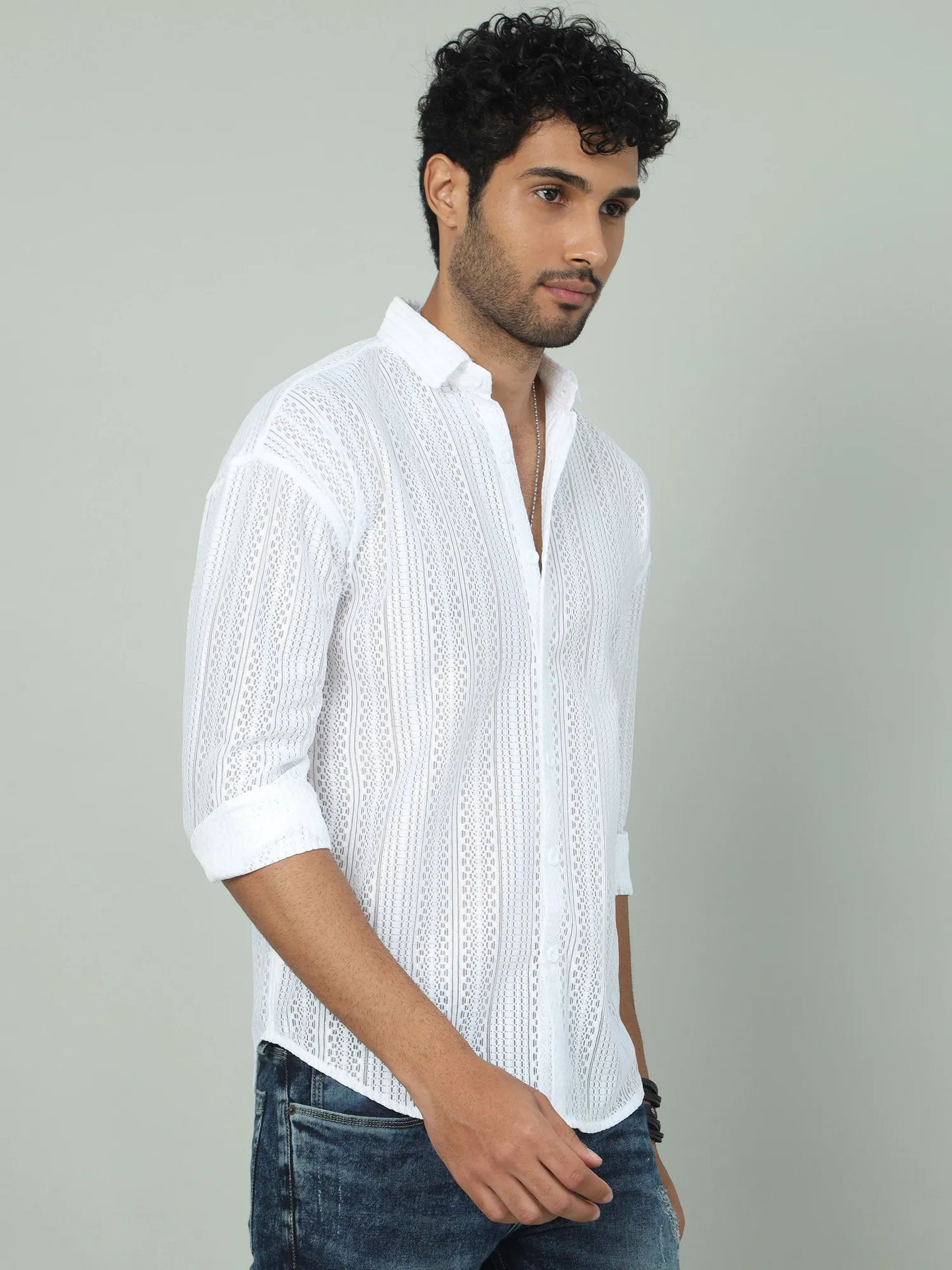 Classic White Jaquard Drop-Shoulder Shirt