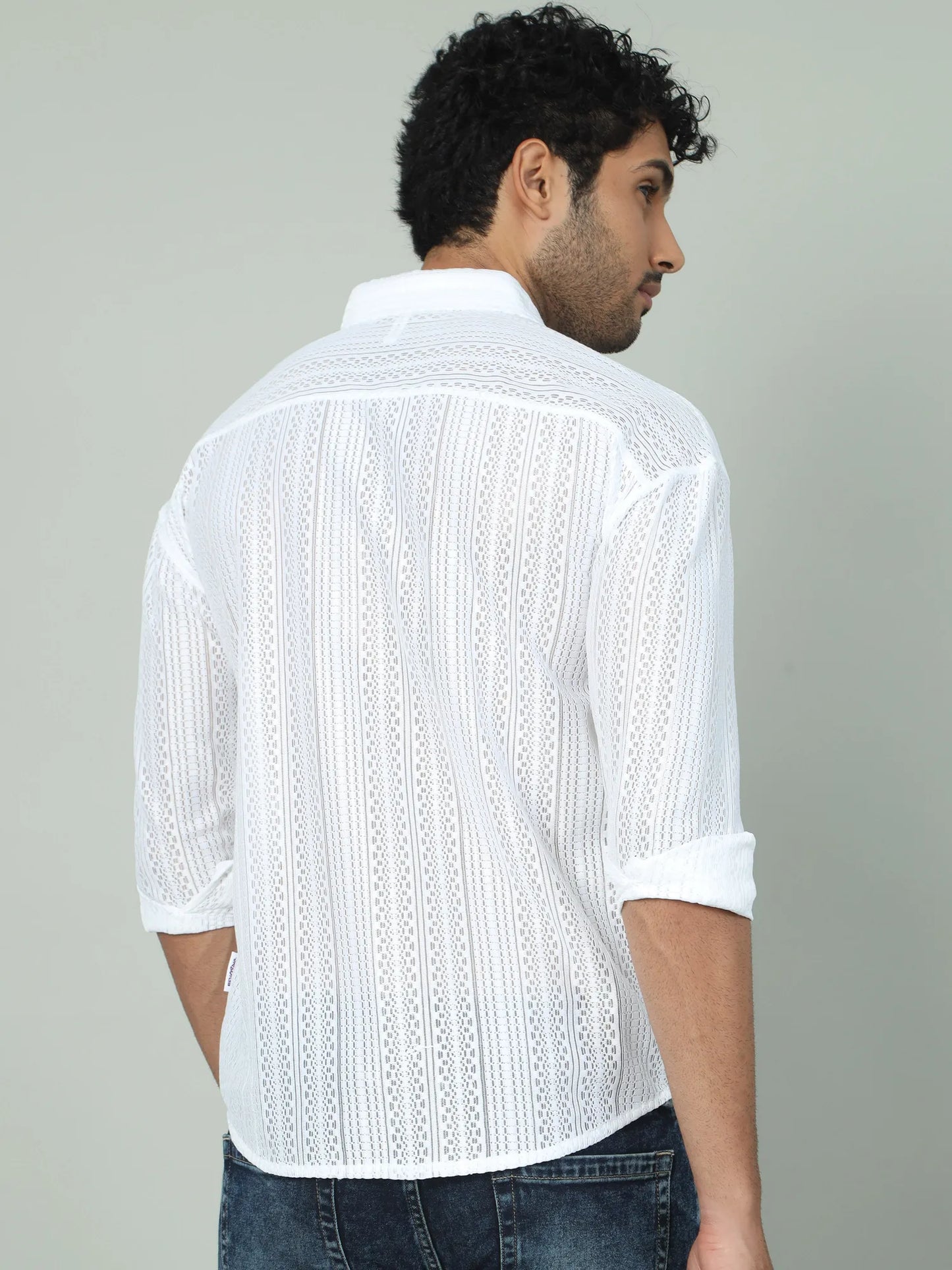 Classic White Jaquard Drop-Shoulder Shirt