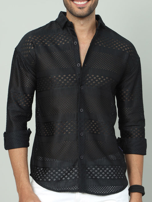 Stylish Black Jaquard Off-the-Shoulder Shirt