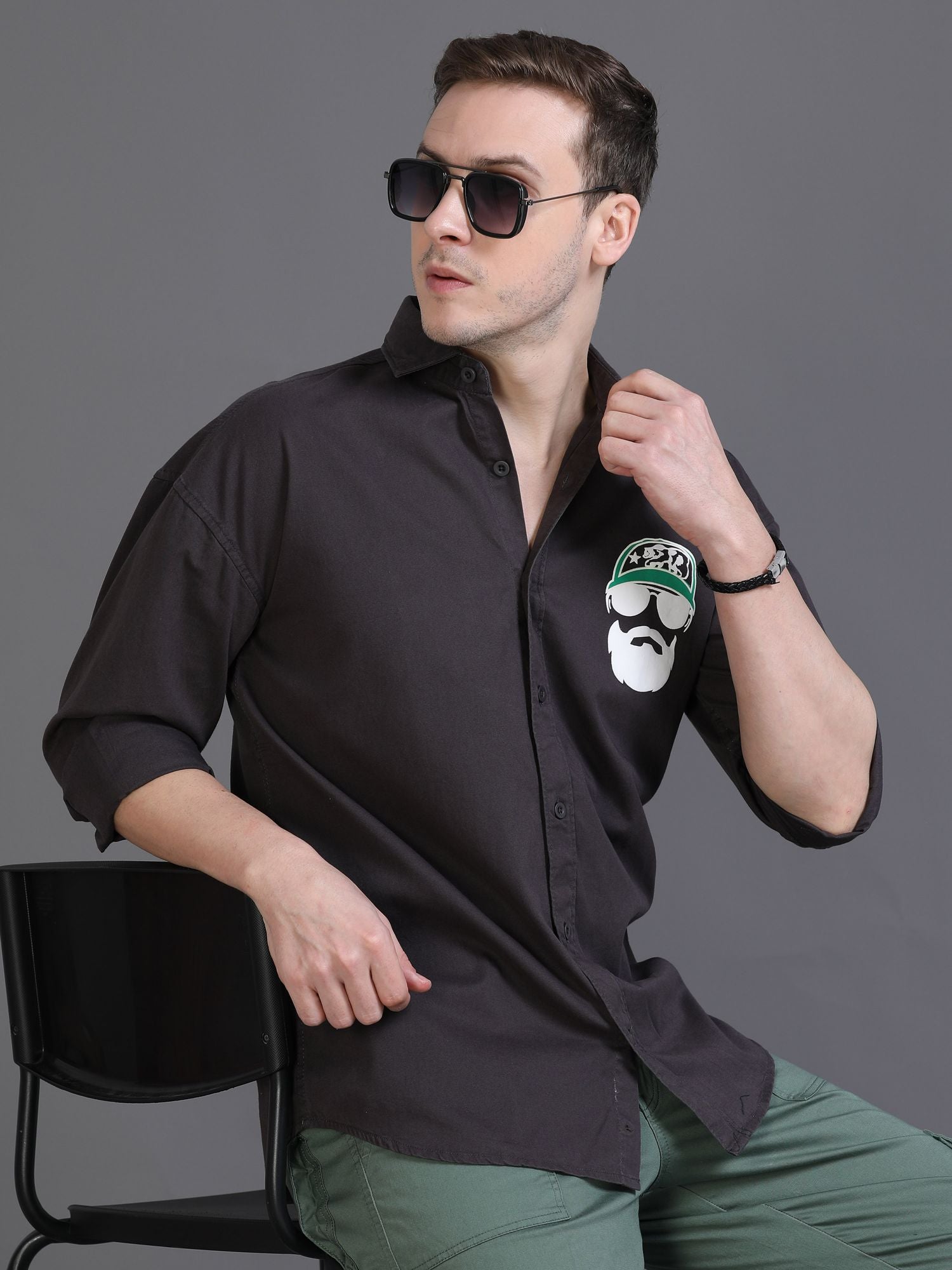 Dark Grey Drop Shoulder Shirt for Men