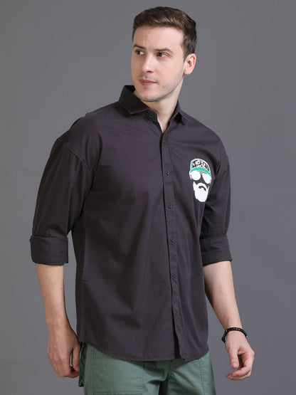Dark Grey Drop Shoulder Shirt for Men