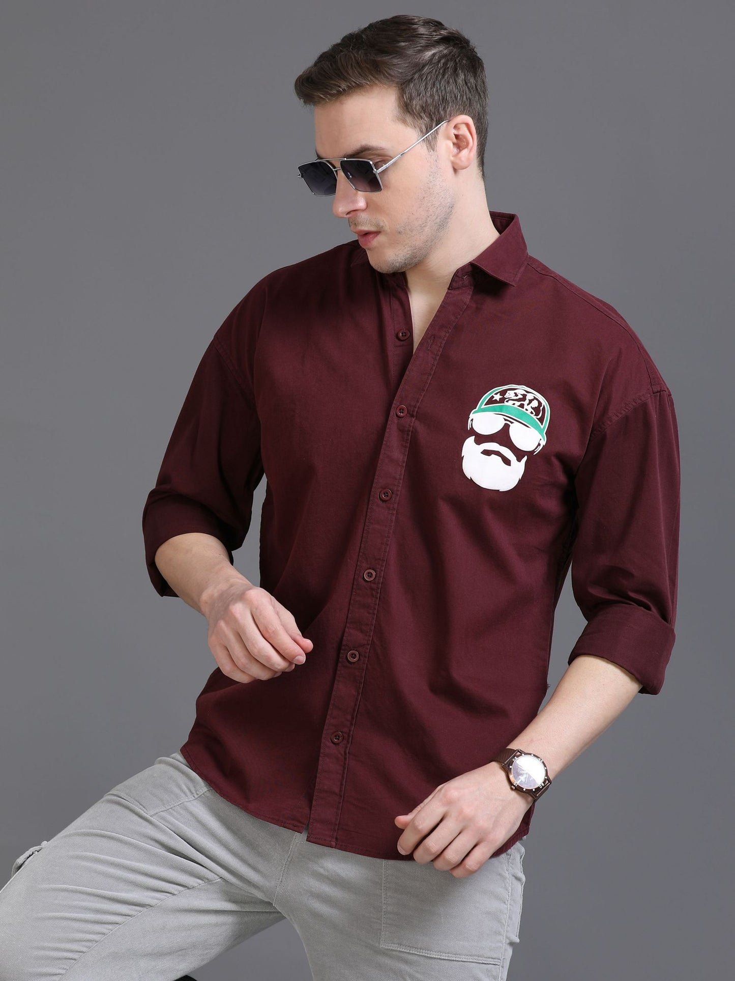 Maroon Drop Shoulder Shirt for Men