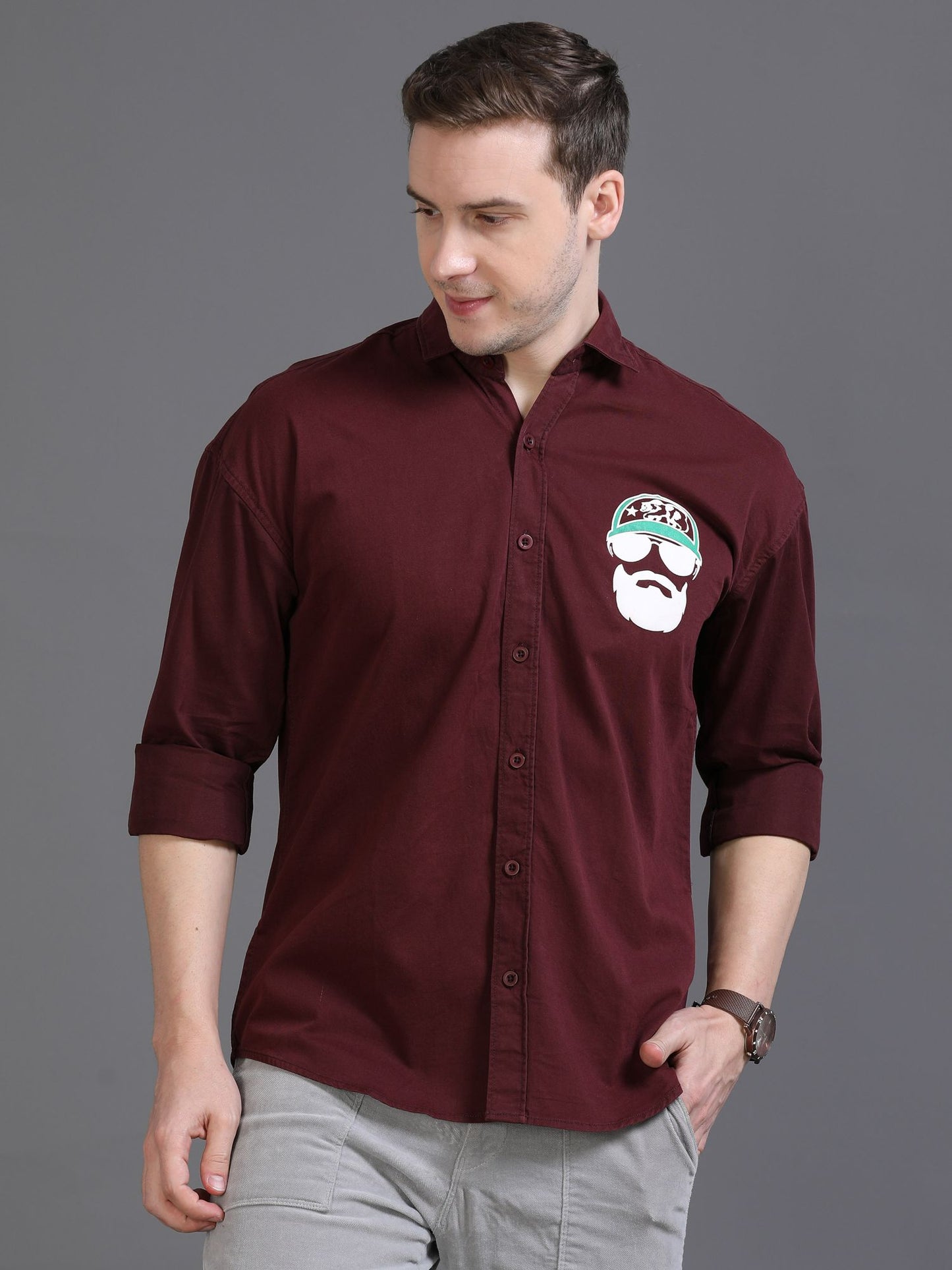 Maroon Drop Shoulder Shirt for Men