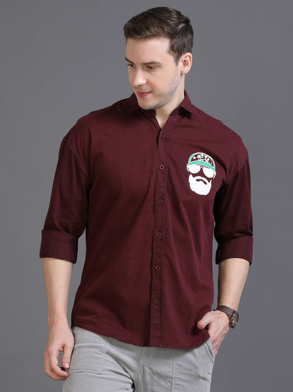 Maroon Drop Shoulder Shirt for Men
