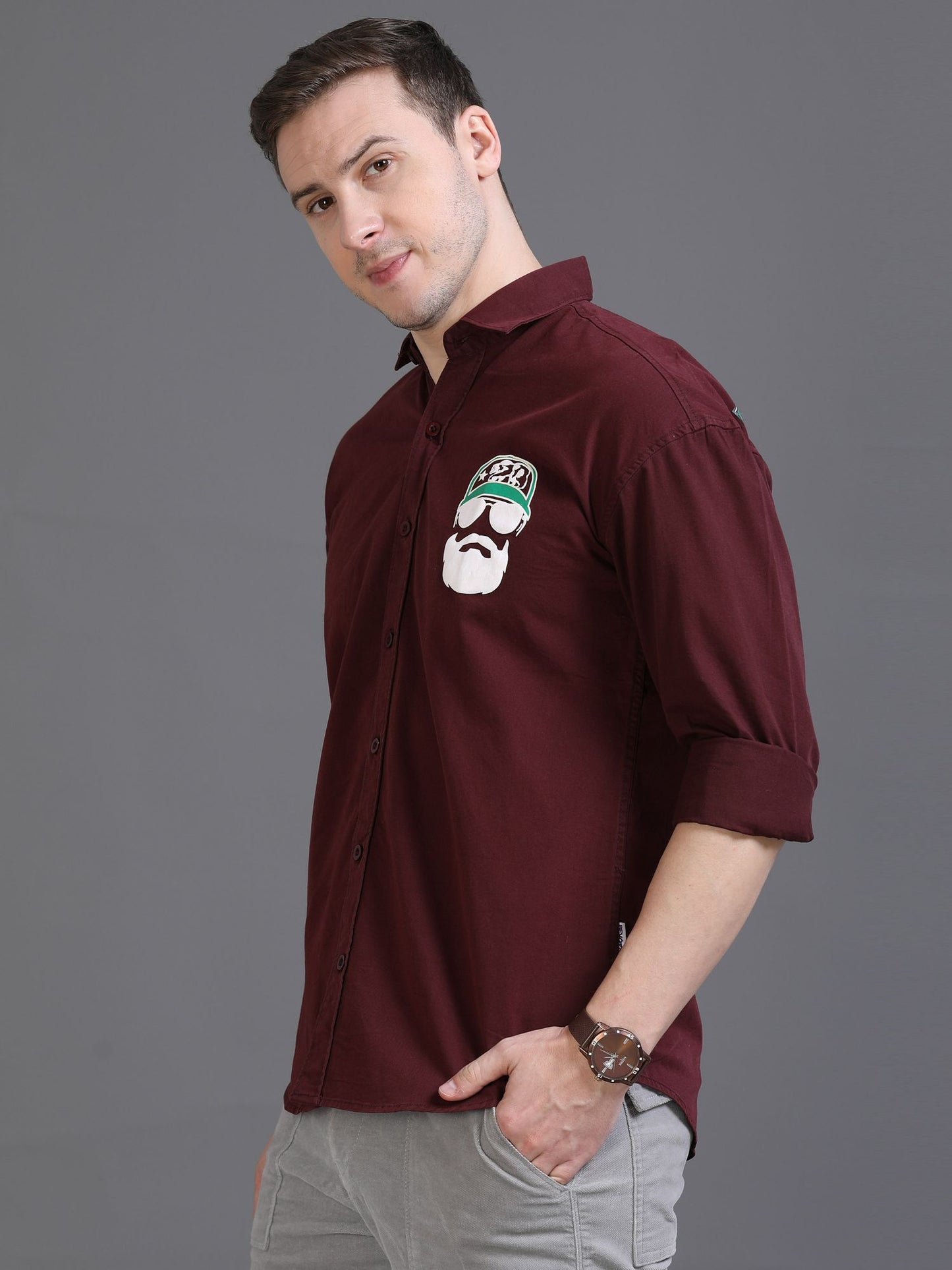 Maroon Drop Shoulder Shirt for Men