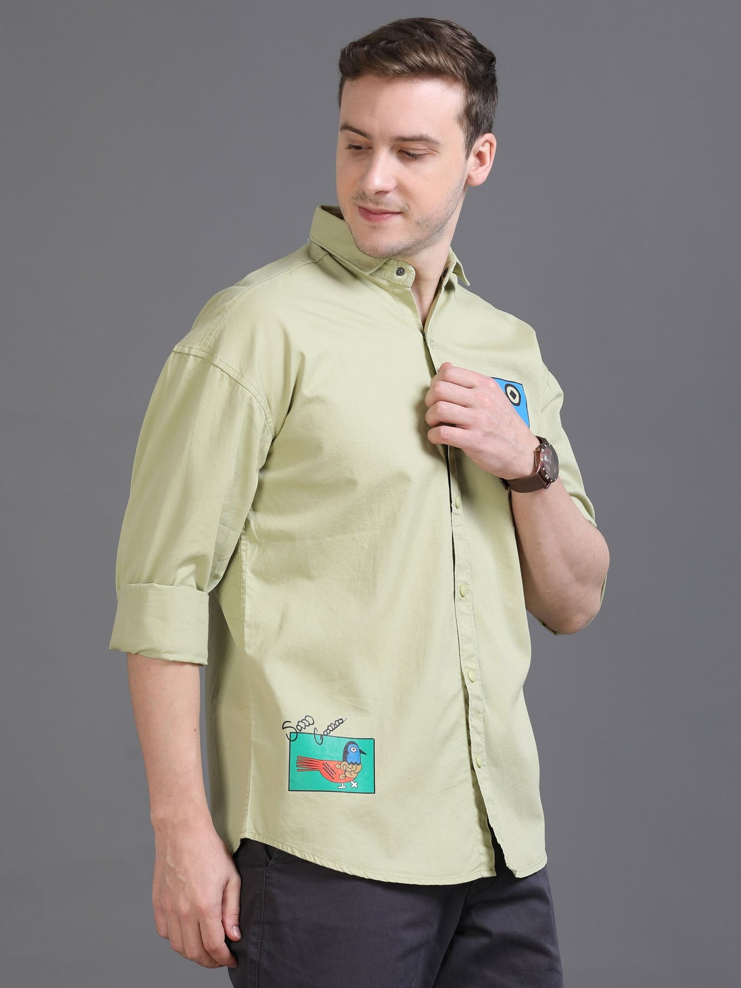 Green Drop Shoulder Shirt for Men
