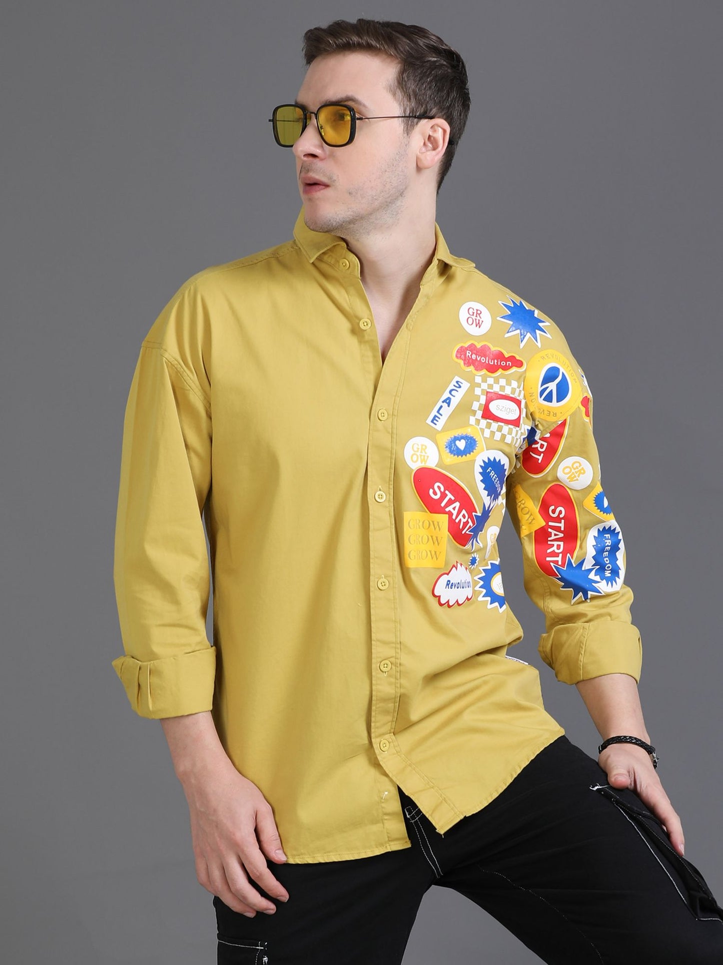 Yellow Drop Shoulder Shirt for Men