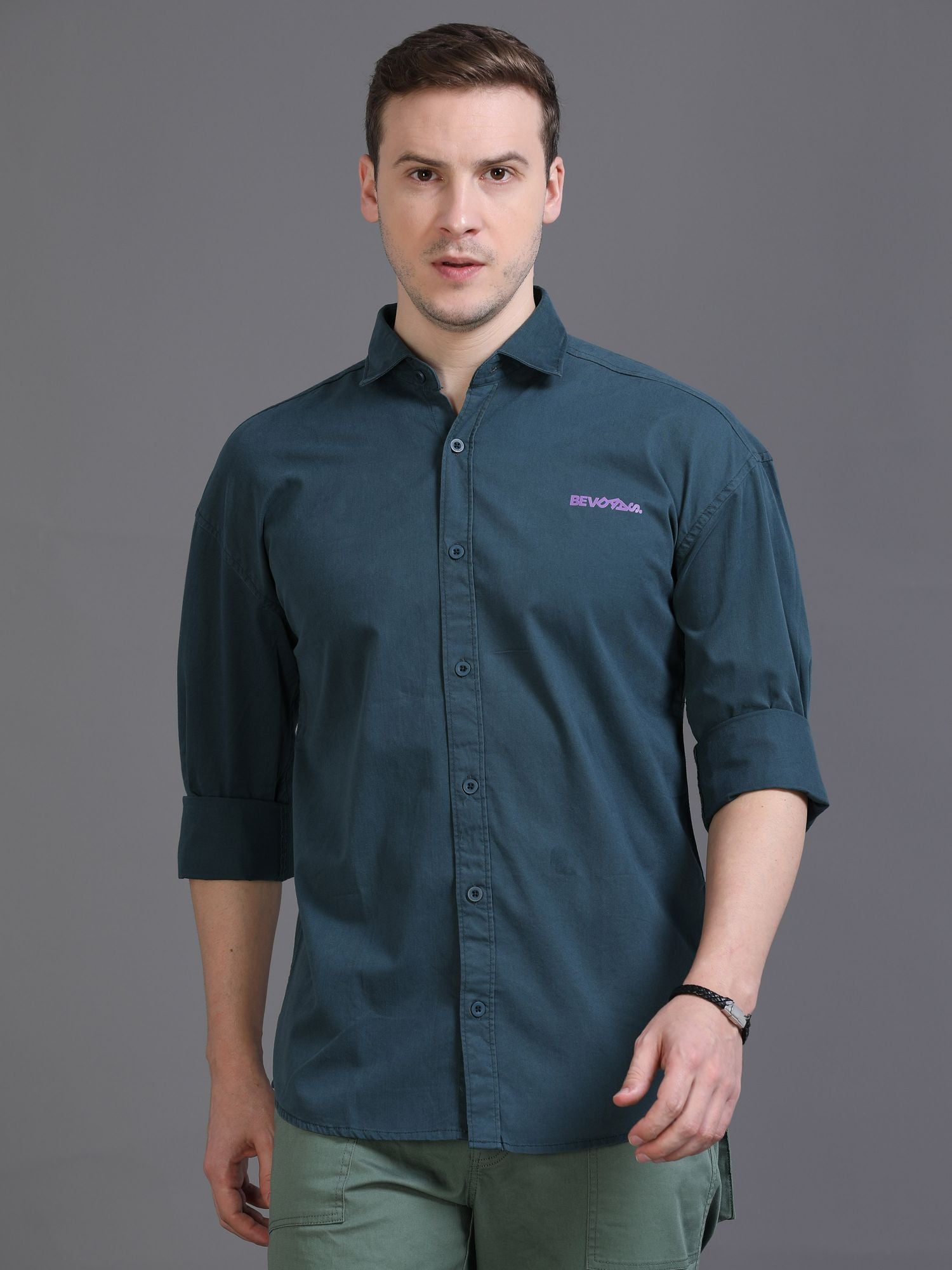 Shop Trendy Pine Green Drop Shoulder Shirt Mens Online Bevdaas