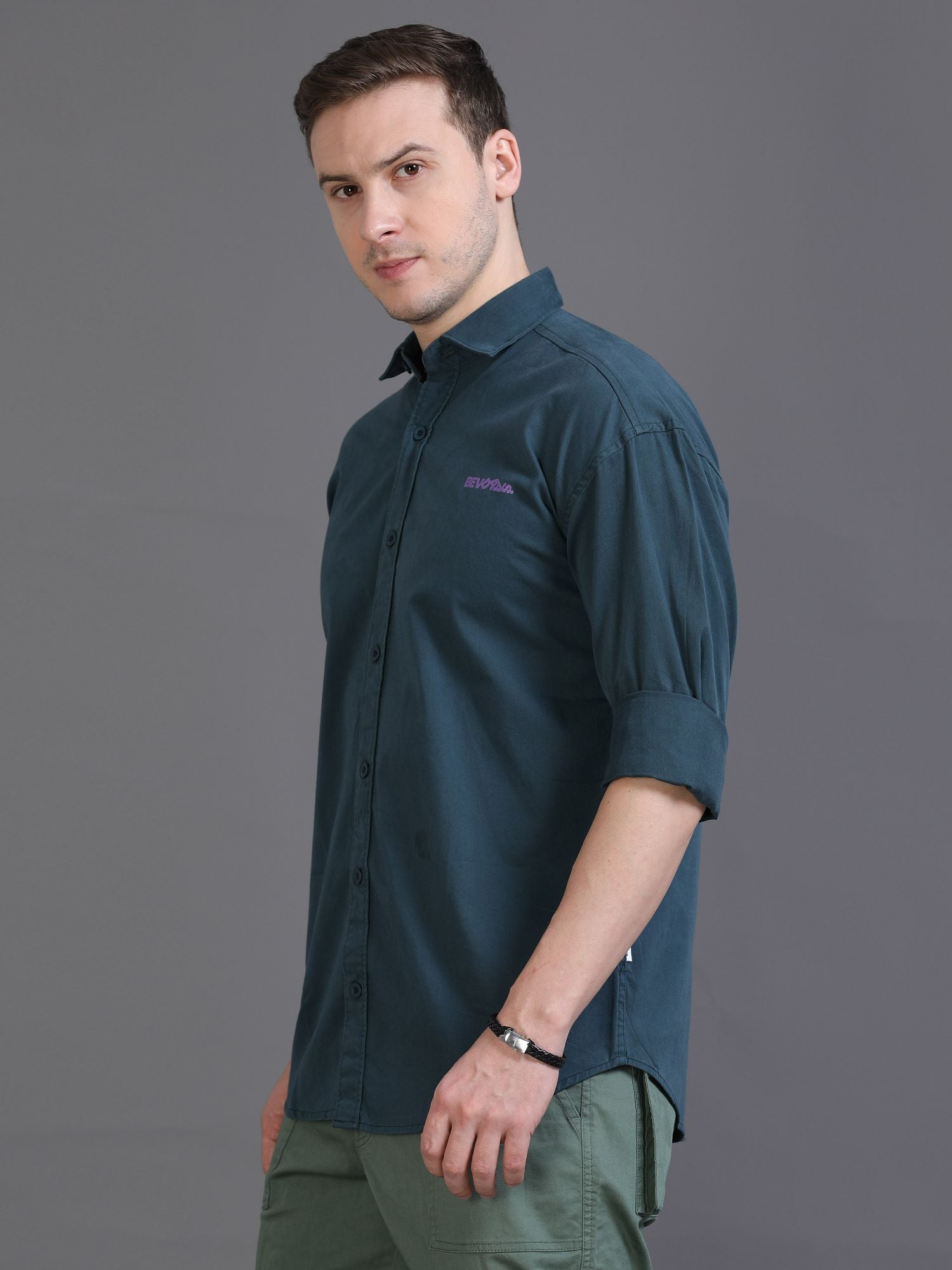 Shop Trendy Pine Green Drop Shoulder Shirt Mens Online Bevdaas