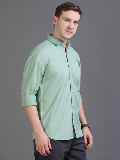 Green Drop Shoulder Shirt for Men