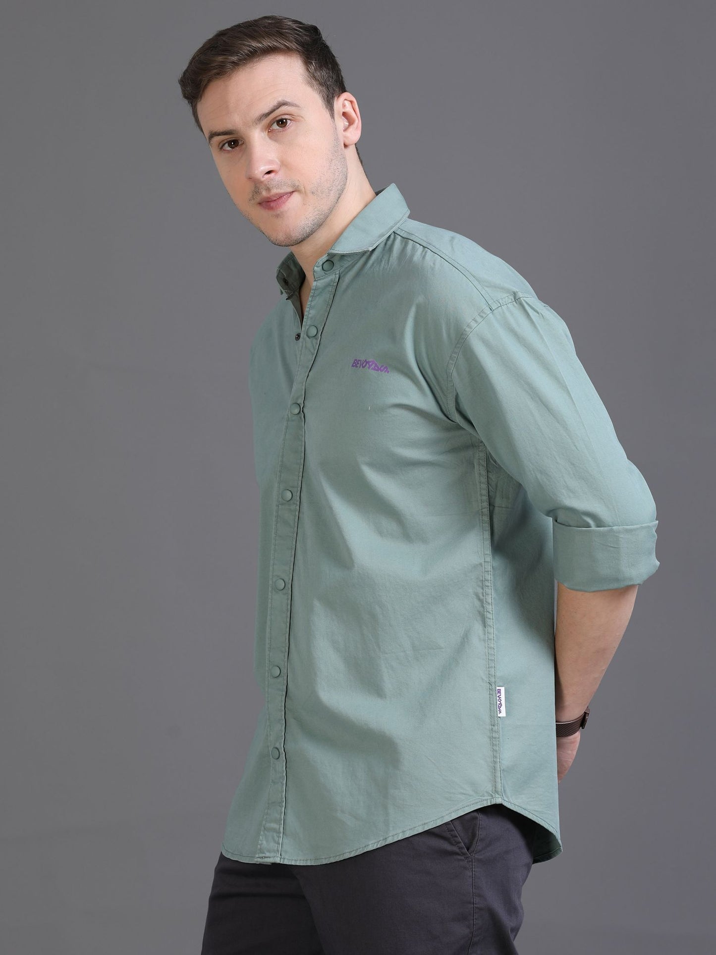 Green Drop Shoulder Shirt for Men