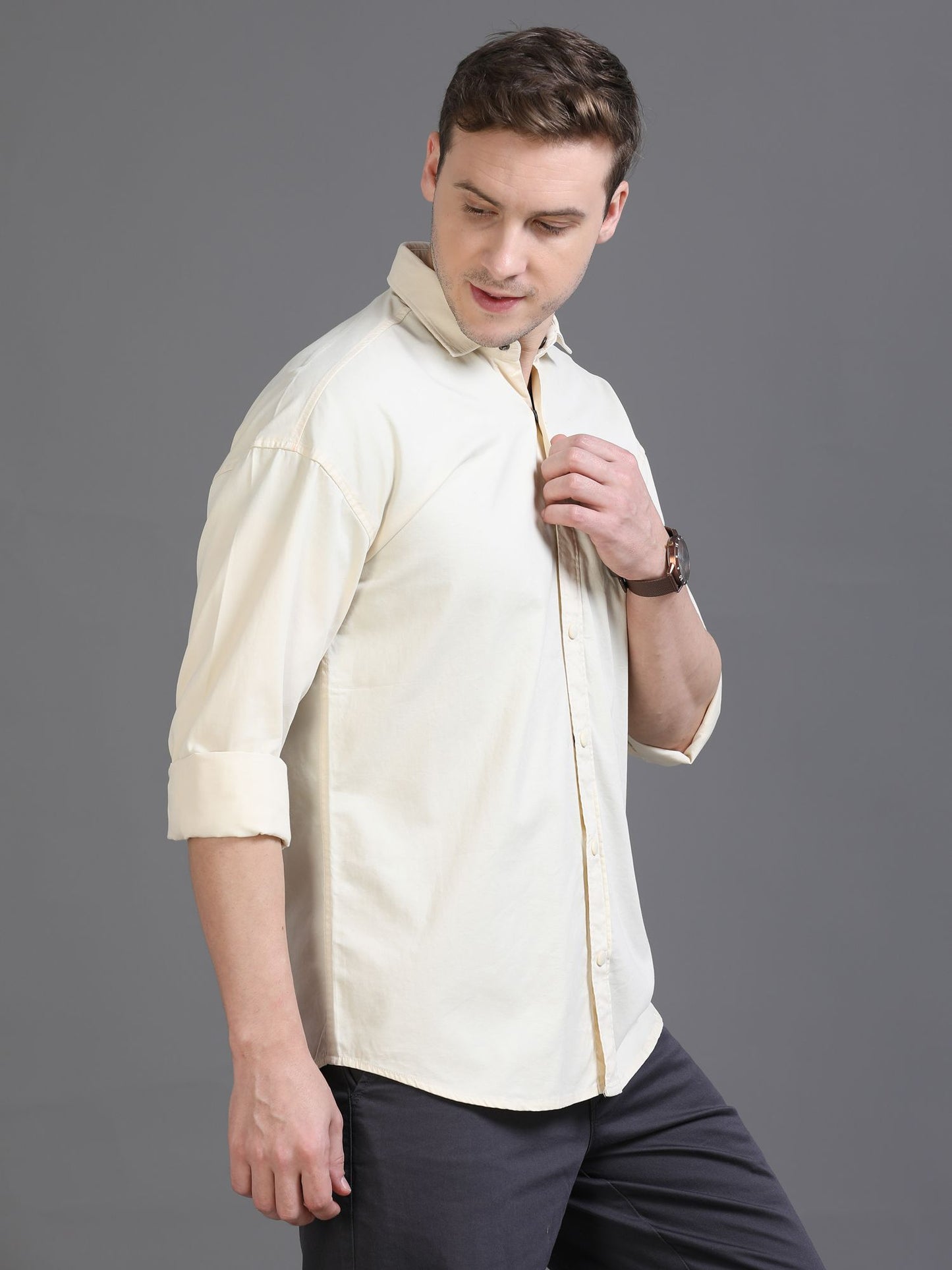 Cream Drop Shoulder Shirt for Men