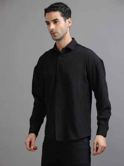 Elegant Black Crochet Drop Shoulder Shirt for Men