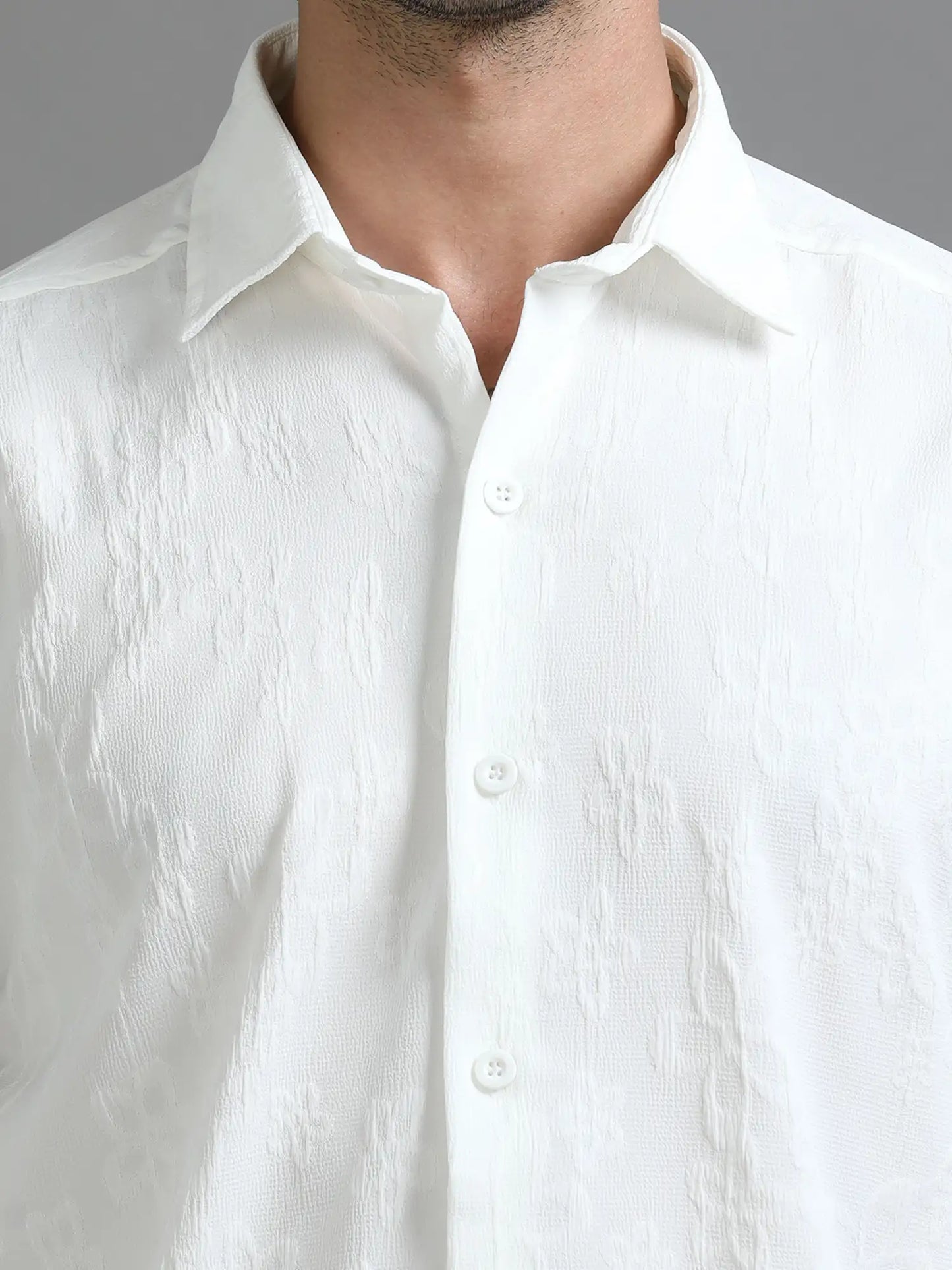 Elegant White Crochet Drop Shoulder Shirt for Men 