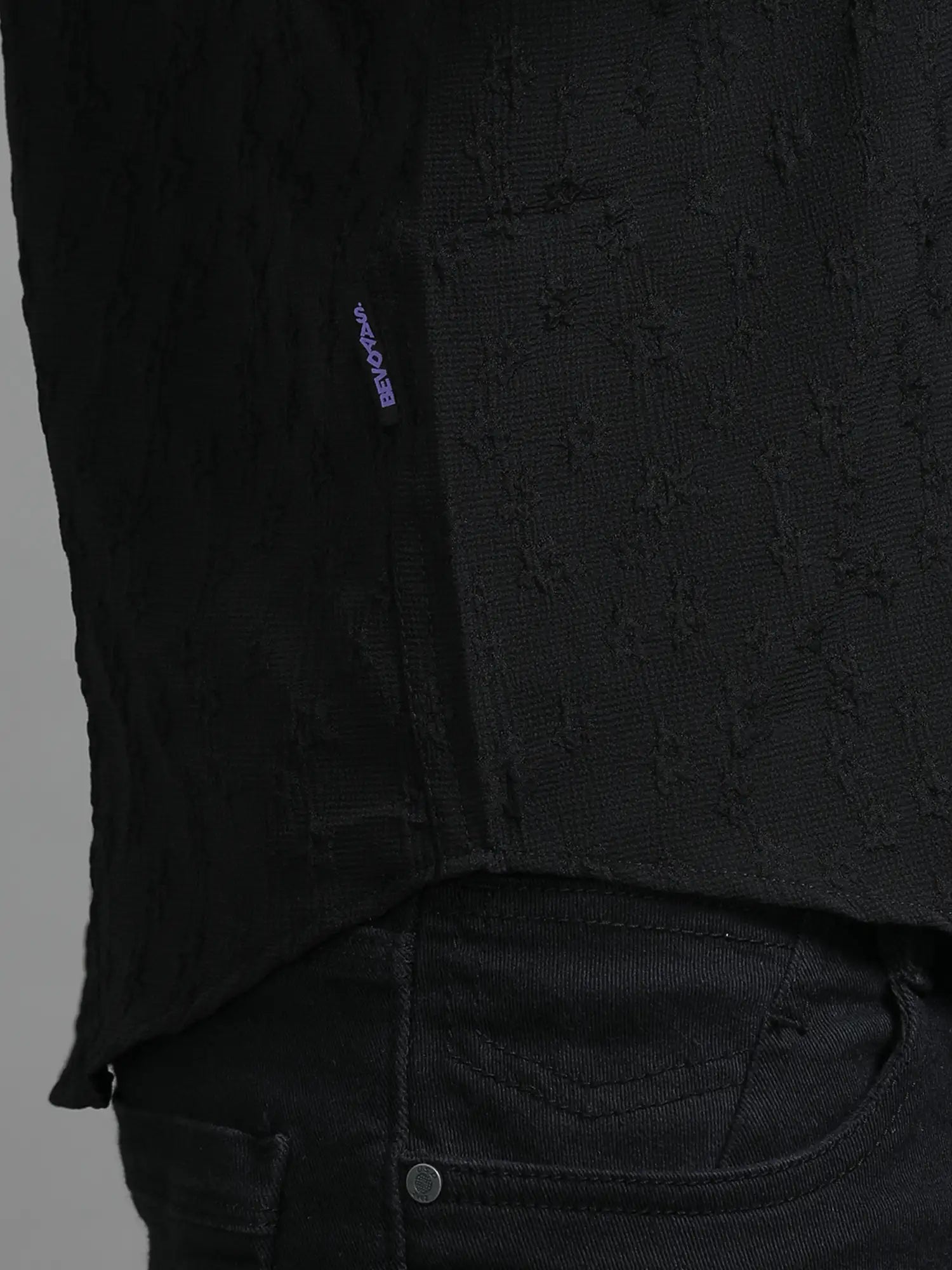 Noir Crochet Chic Drop Shoulder Shirt for Men 