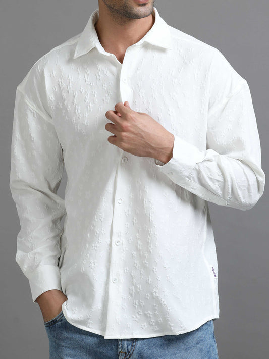 Bright white Textured Chic Drop Shoulder Shirt