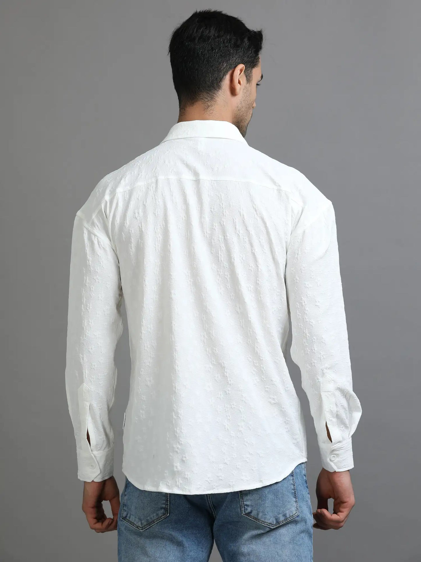 Bright white Crochet Chic Drop Shoulder Shirt for Men 