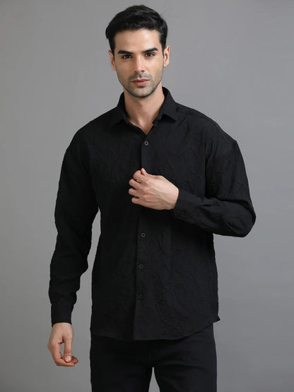 Raven Black Crochet Drop Shoulder Shirt for Men