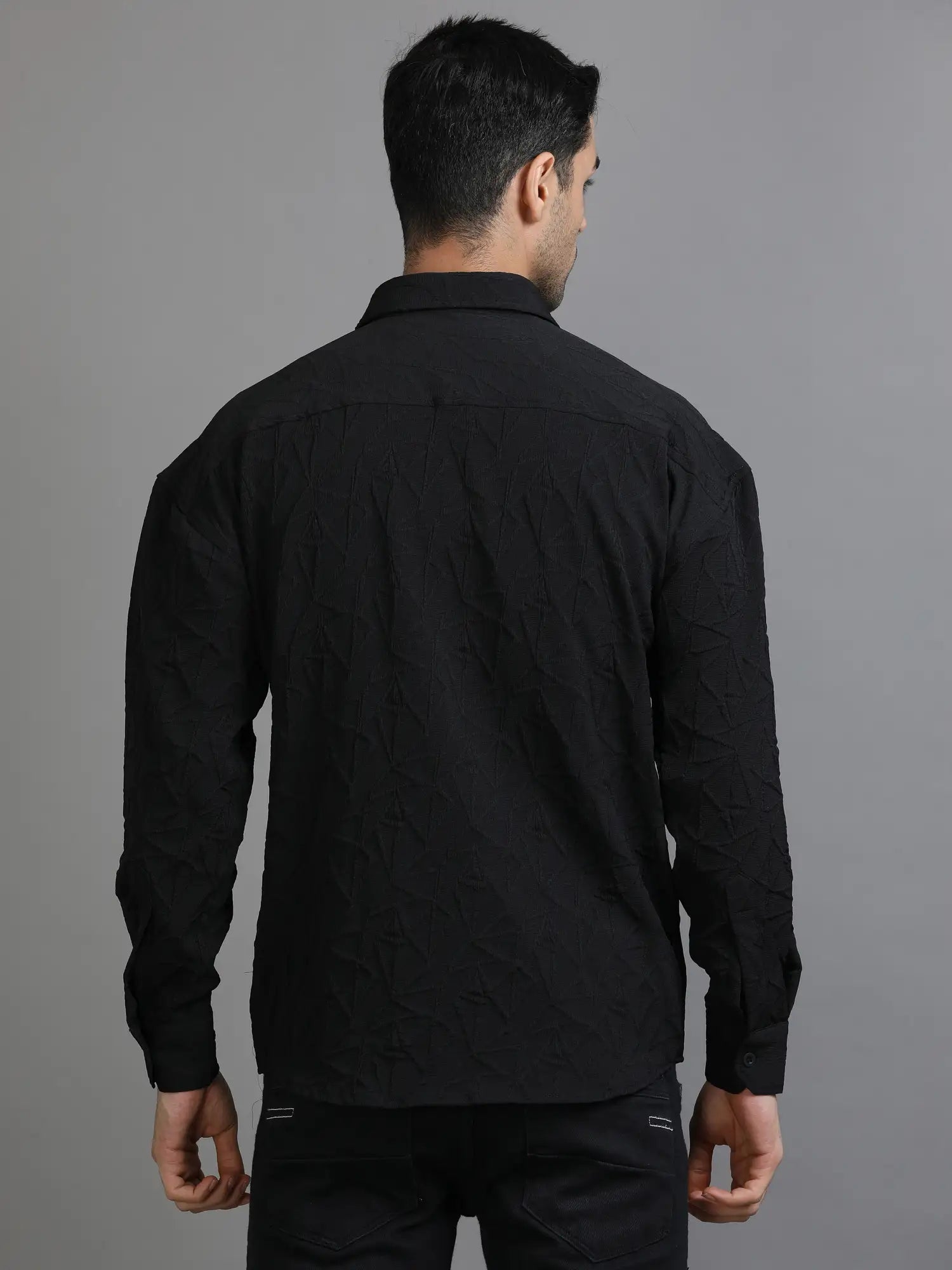 Raven Black Crochet Drop Shoulder Shirt for Men