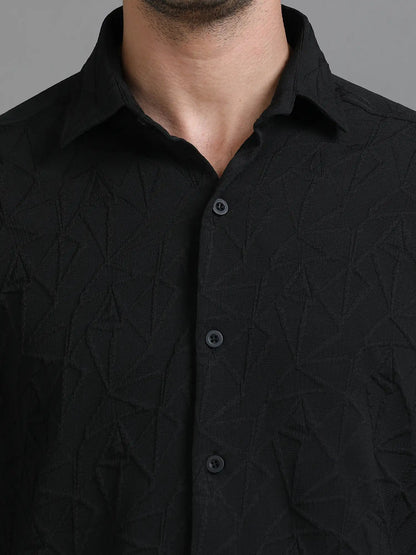 Raven Black Crochet Drop Shoulder Shirt for Men
