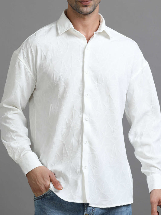 Opulent Whiteness Textured Drop Shoulder Shirt
