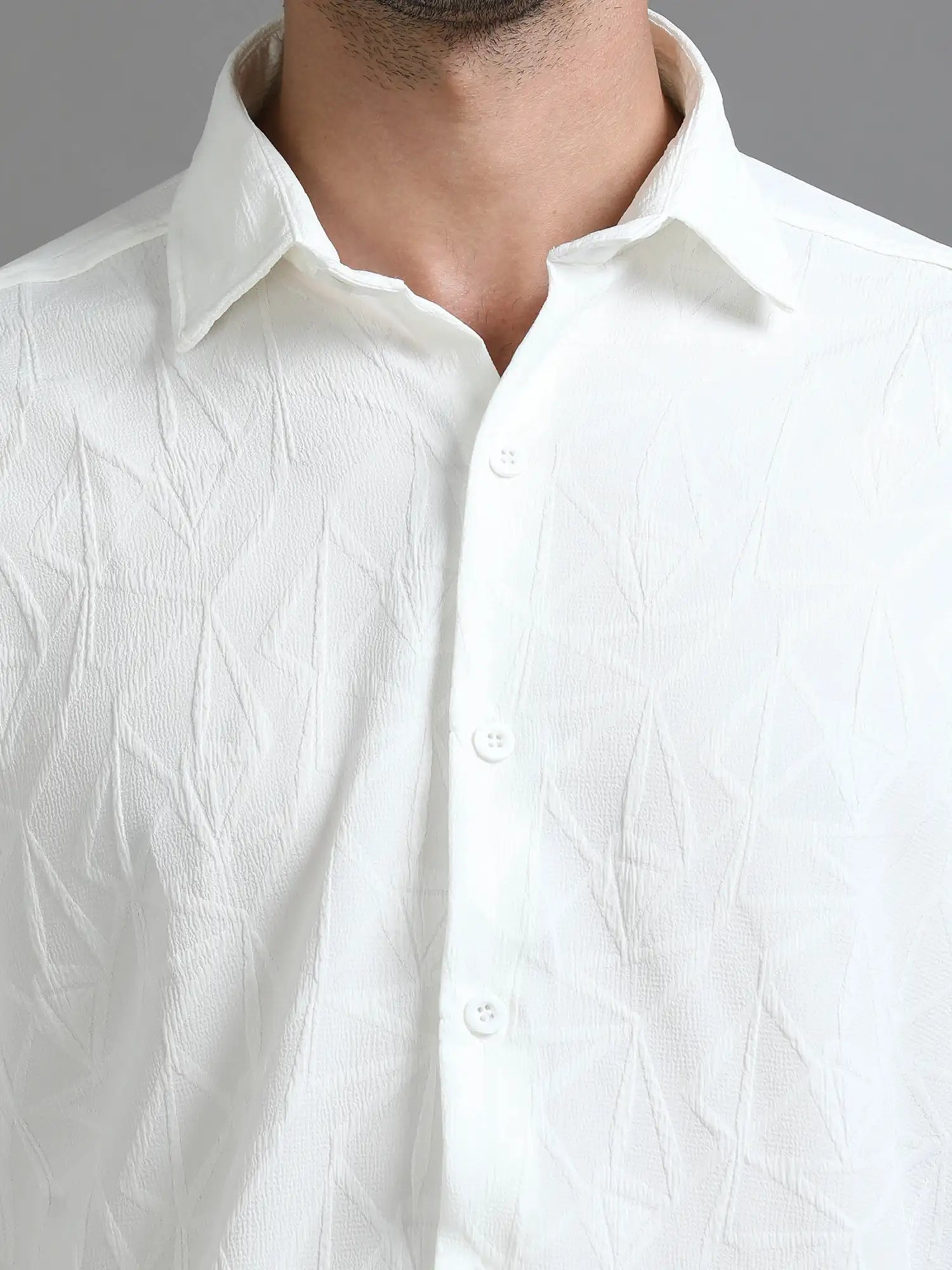 Opulent Whiteness Crochet Drop Shoulder Shirt for Men 