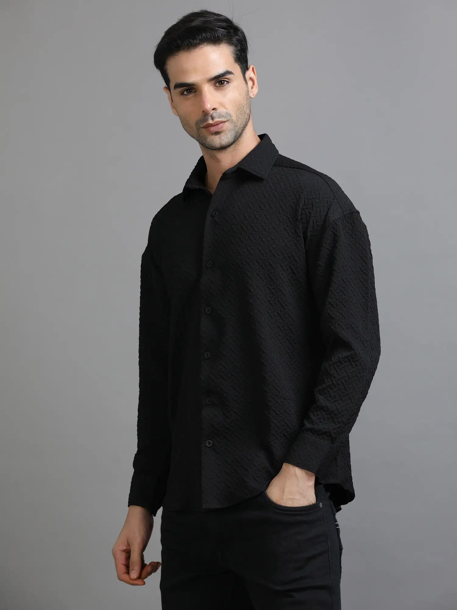 Black Chorcher Drop Shoulder Shirt for Men 