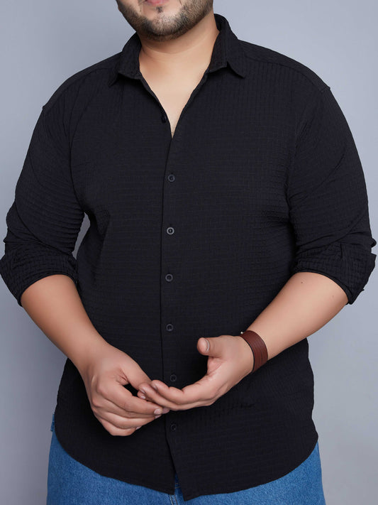 Redefined and Sleek Black Textured Drop Shoulder Shirt