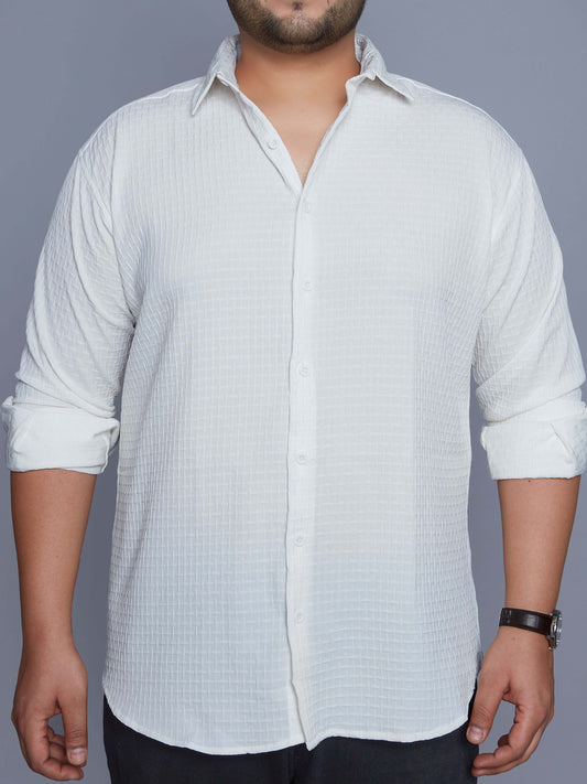 Luminous Lace White Textured Drop Shoulder Shirt
