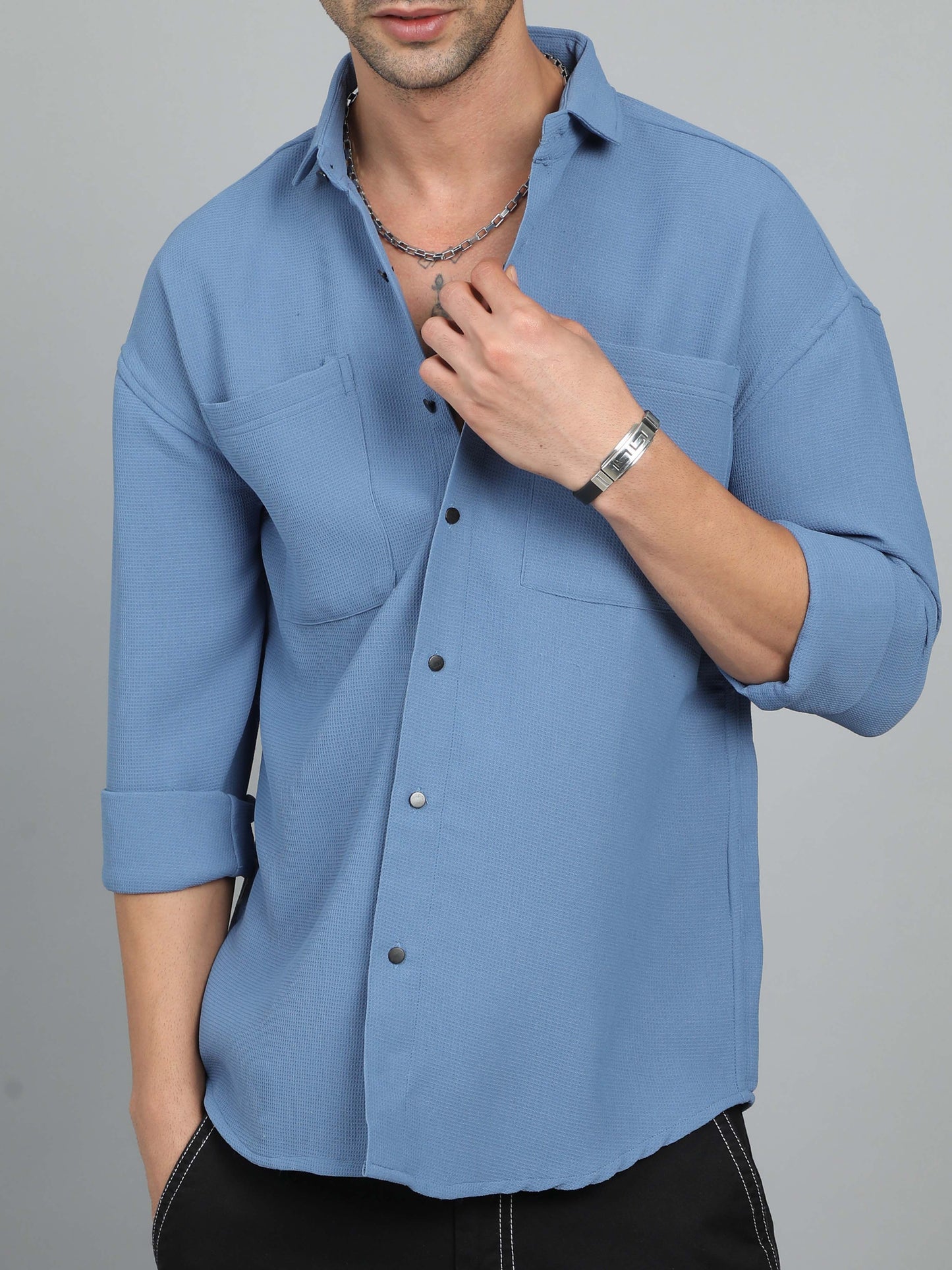 COOL AND CASUAL BLUE IMPORTED DROP SHOULDER SHIRT