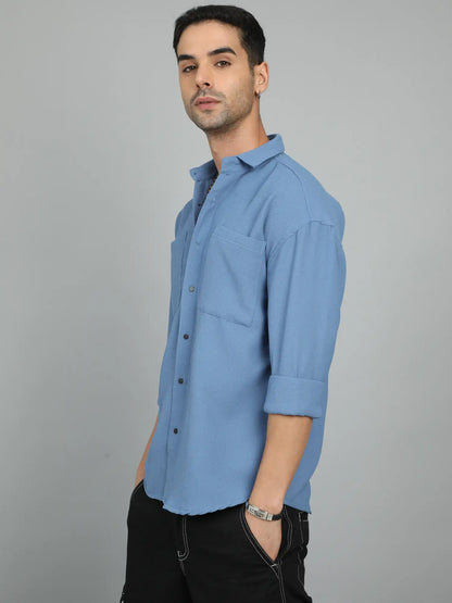 COOL AND CASUAL BLUE IMPORTED DROP SHOULDER SHIRT