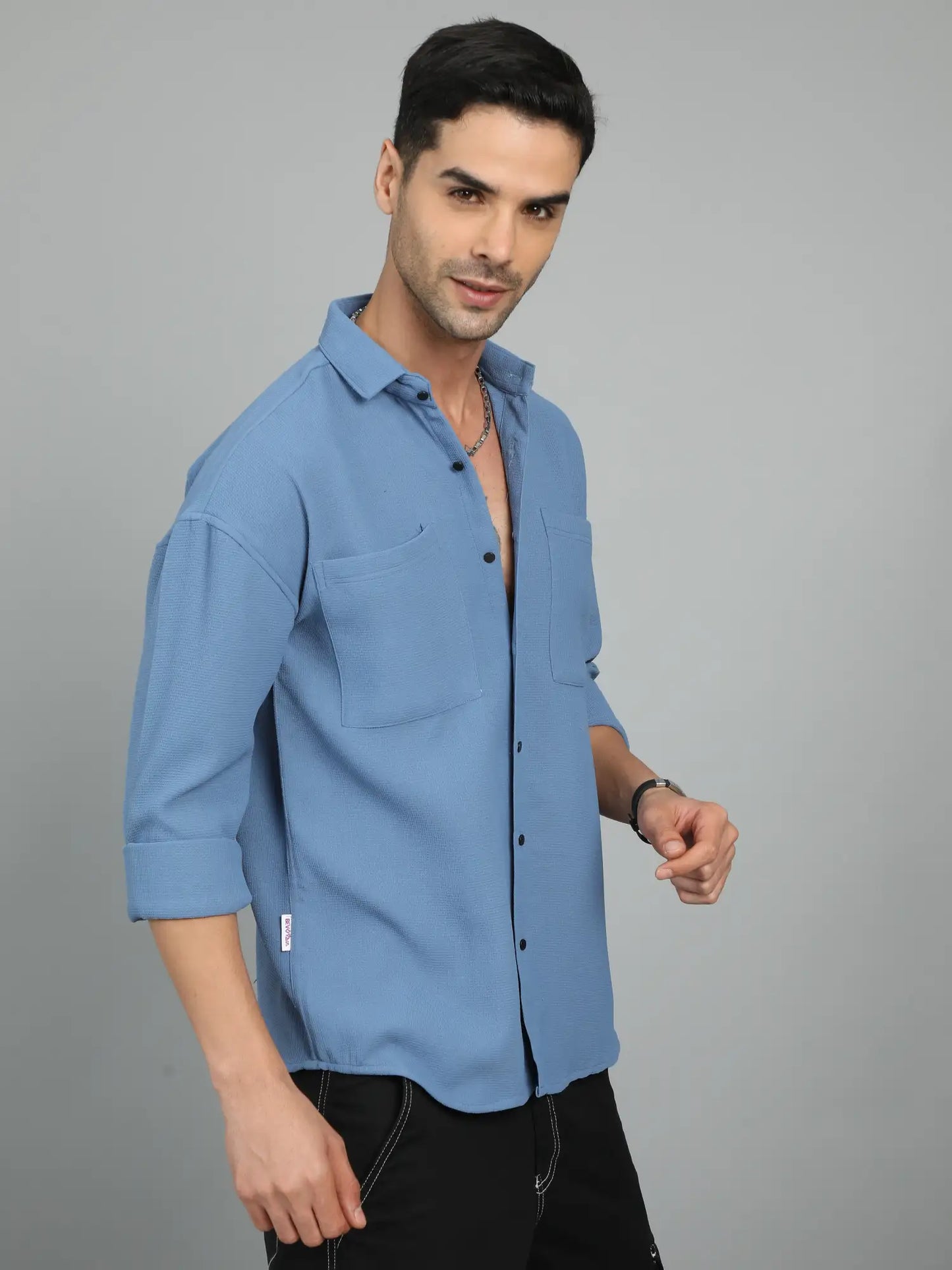 COOL AND CASUAL BLUE IMPORTED DROP SHOULDER SHIRT