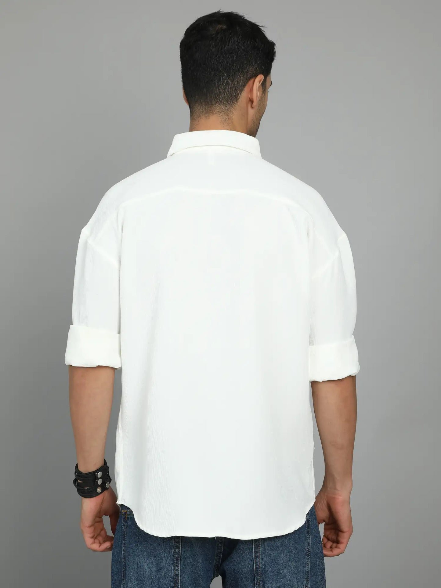 THICK AND TEXTURED WHITE IMPORTED DROP SHOULDER SHIRT