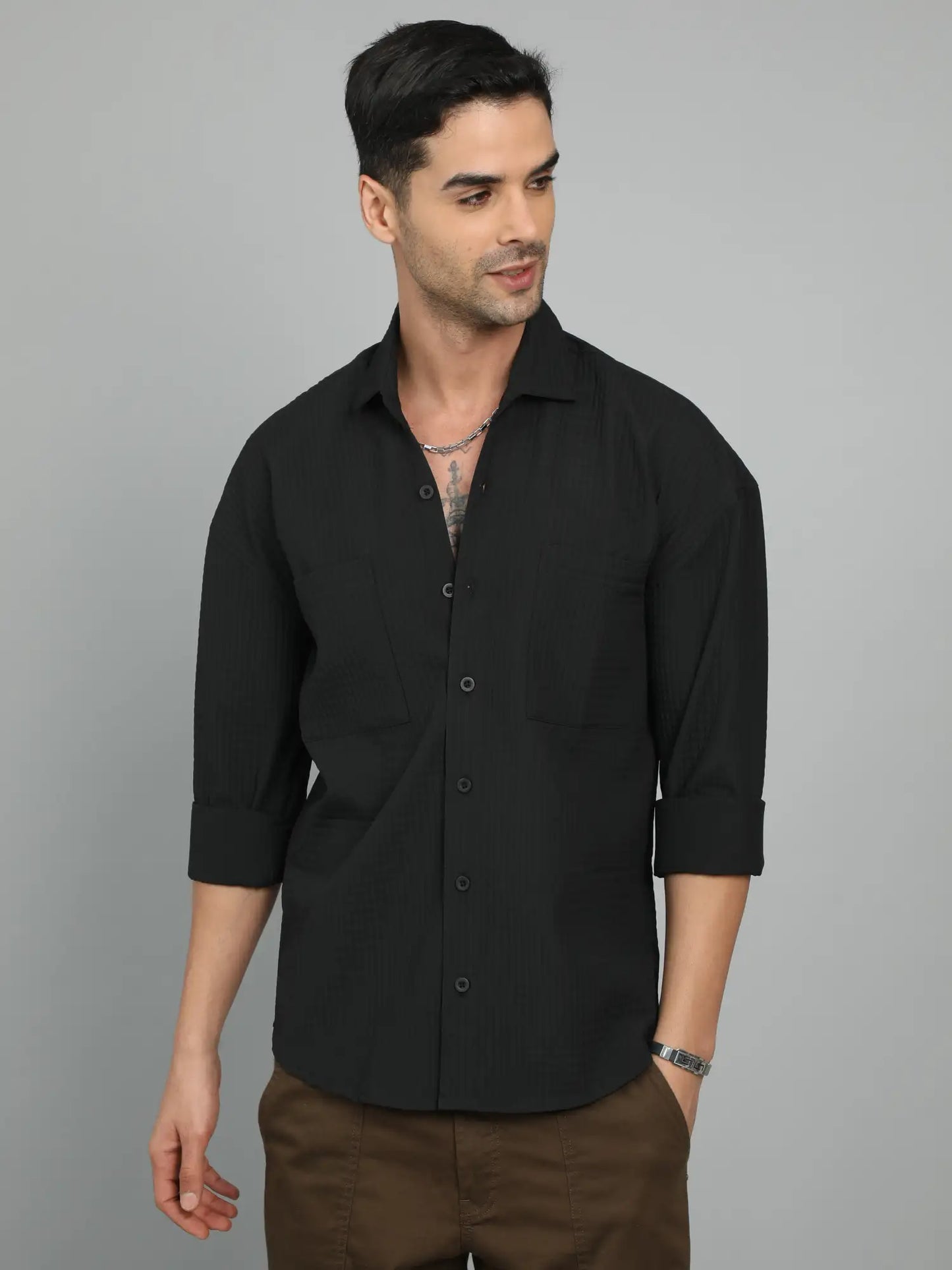 Timeless Charm Black Imported Drop Shoulder Shirt for Men 