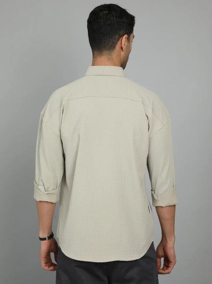 Style Meets Quirk Light-Biege Imported Drop Shoulder Shirt for Men 