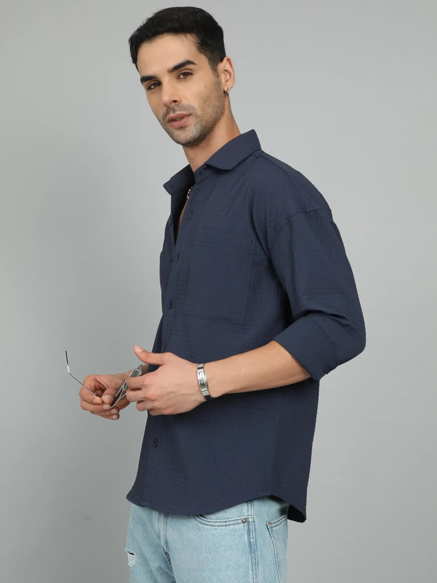  NAVY-BLUE IMPORTED DROP SHOULDER SHIRT for Men 