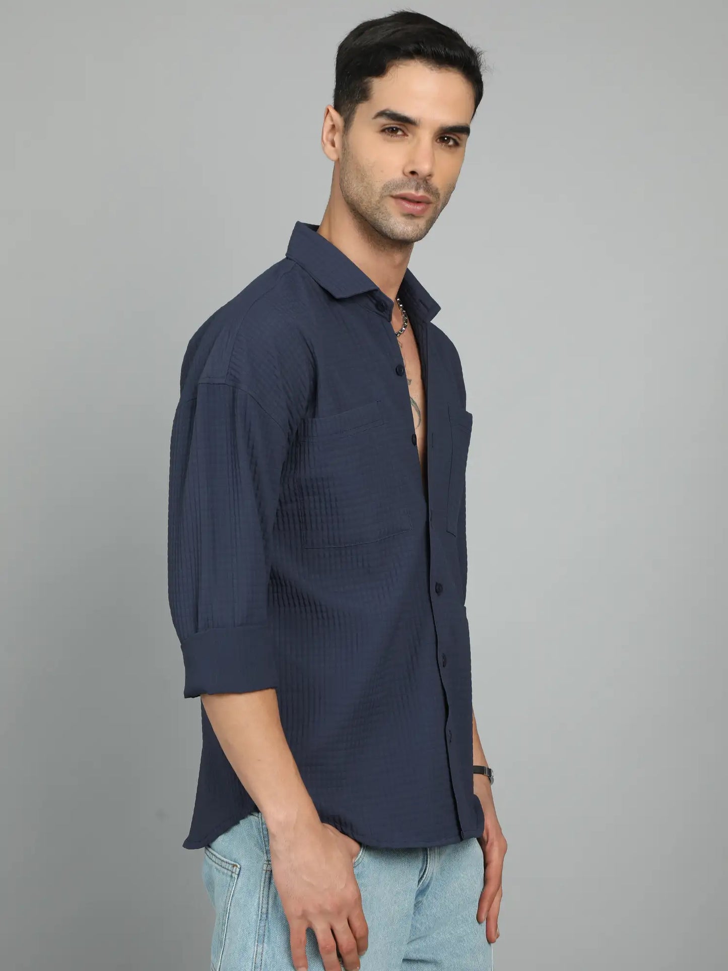  NAVY-BLUE IMPORTED DROP SHOULDER SHIRT for Men 