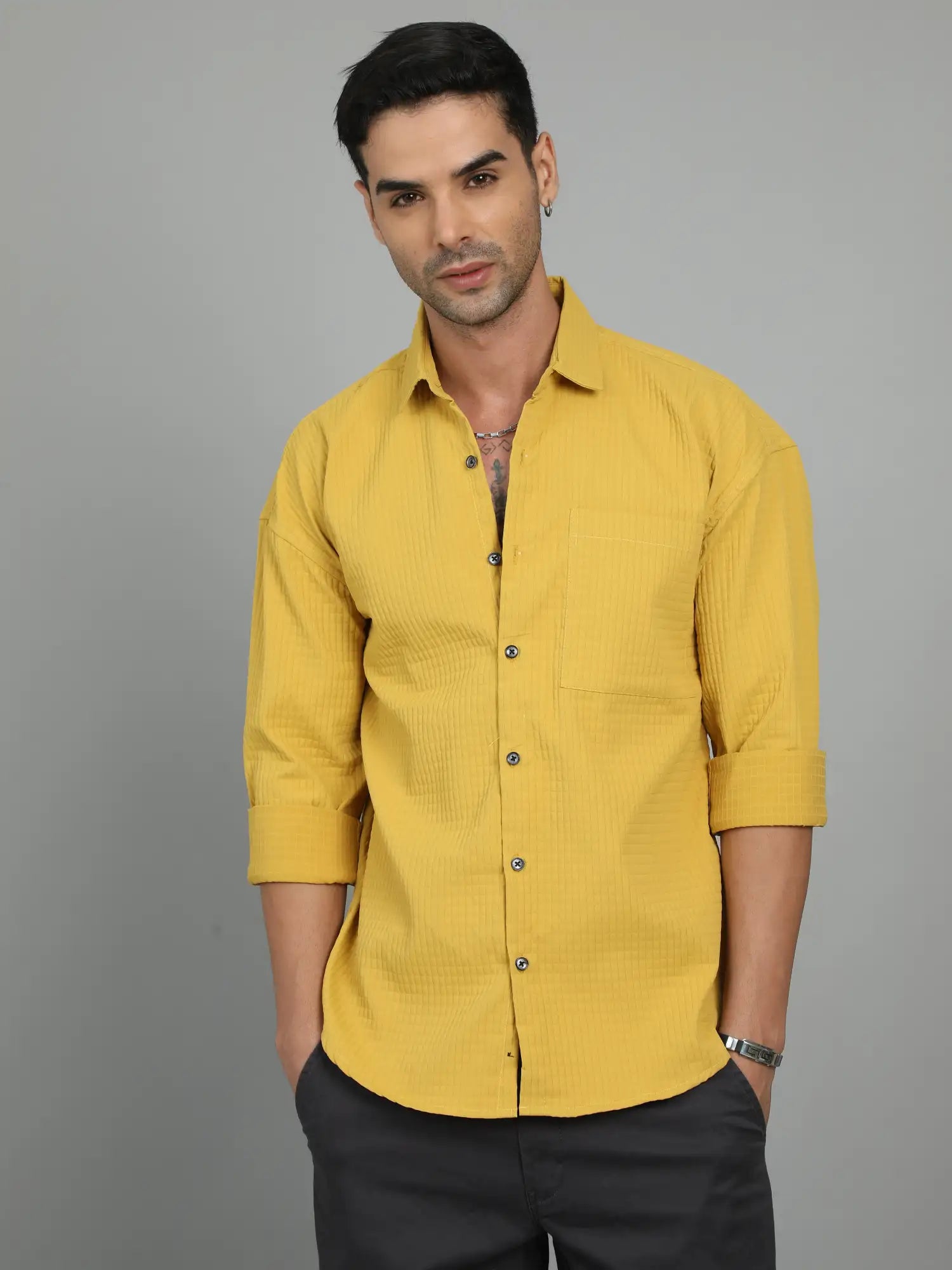 Vibrant Fellow Yellow Imported Drop Shoulder shirt for Men 